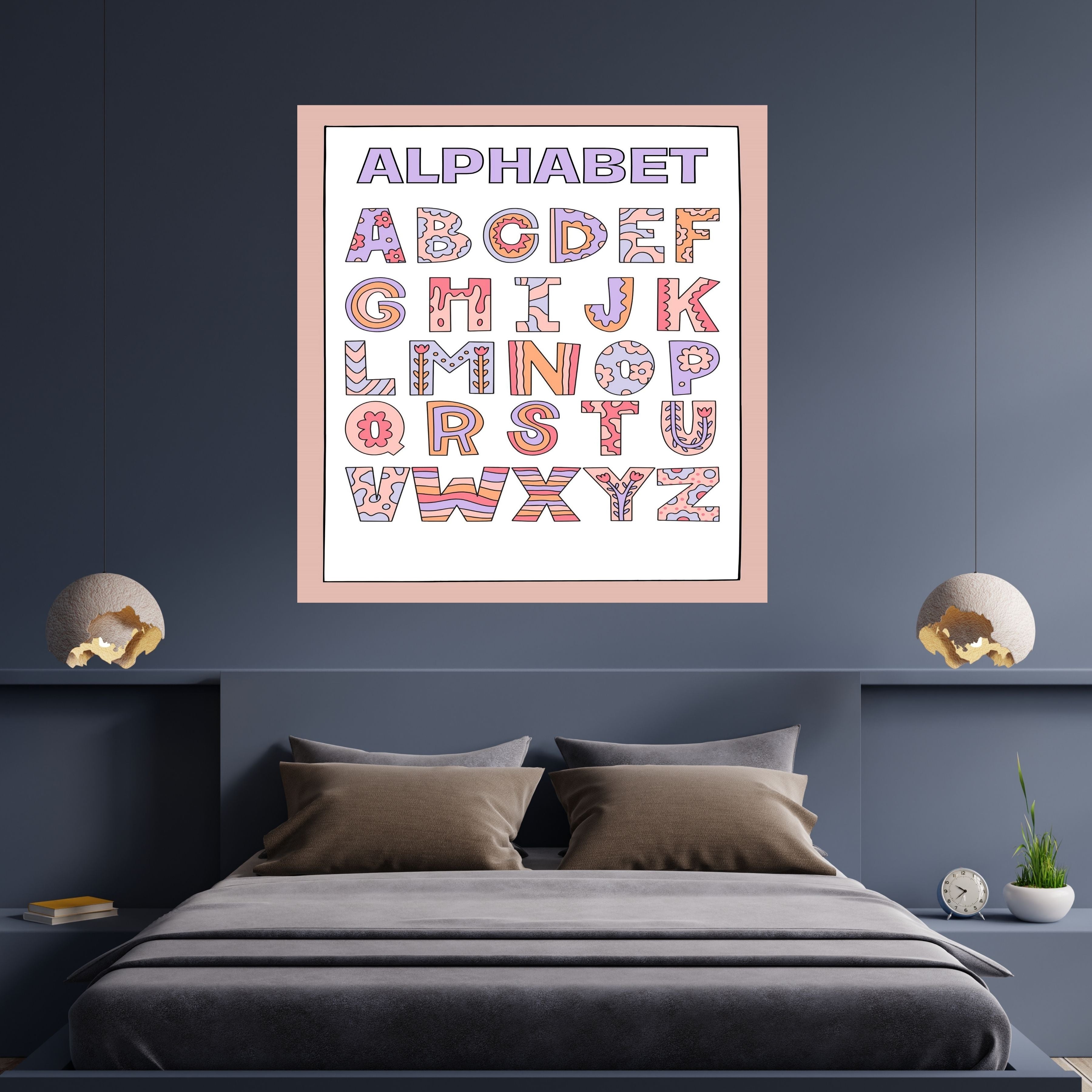 Alphabet Wall Art Printable, ABC Learning Poster, Kids Educational Decor, Nursery Wall Art, Preschool Classroom Print, Homeschool Decor, Digital Download|ke1-9