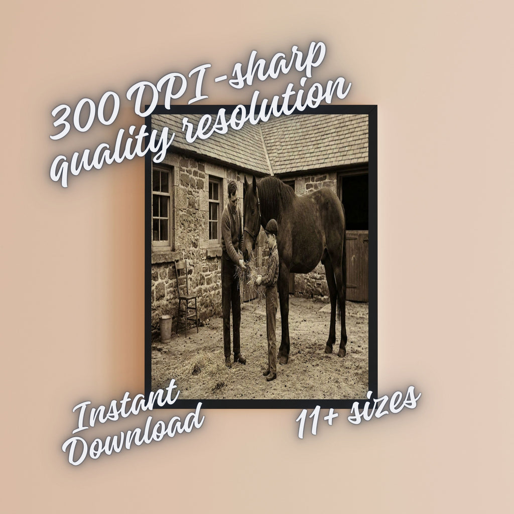 Vintage Horse Farmhouse Wall Art for Commercial Use, Rustic Stable Scene for Etsy and POD
