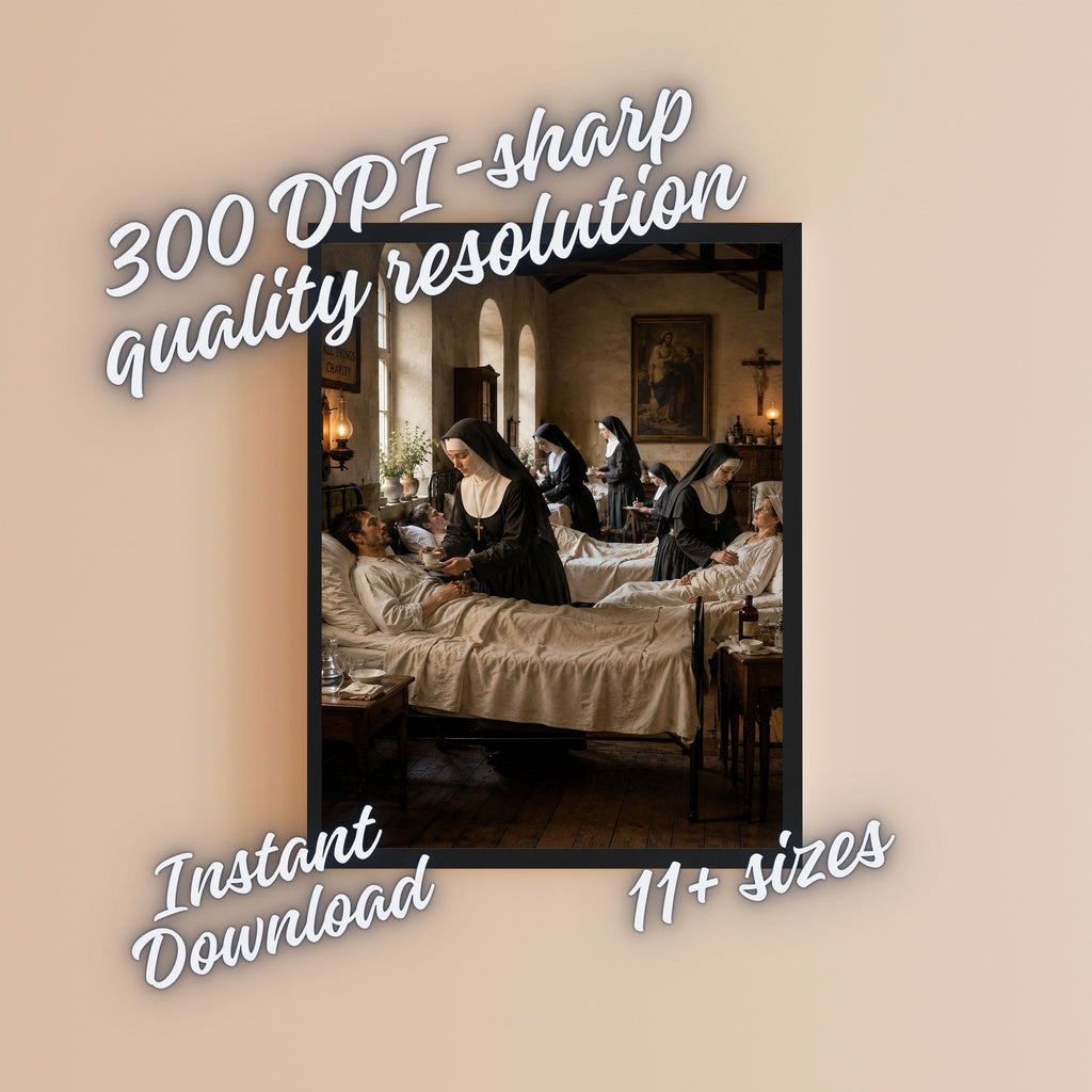 Commercial Use Vintage Convent Nursing Wall Art, Historic Caregiving Print, 11+ Sizes