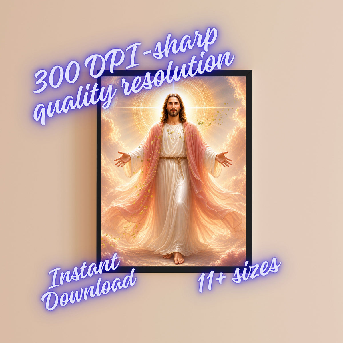 Jesus Arms Wide Open Printable Commercial Use | Redeemer Welcome Embrace Peach Mantle Resell License | POD Mandala Halo Amber Glory Christ Etsy Bundle