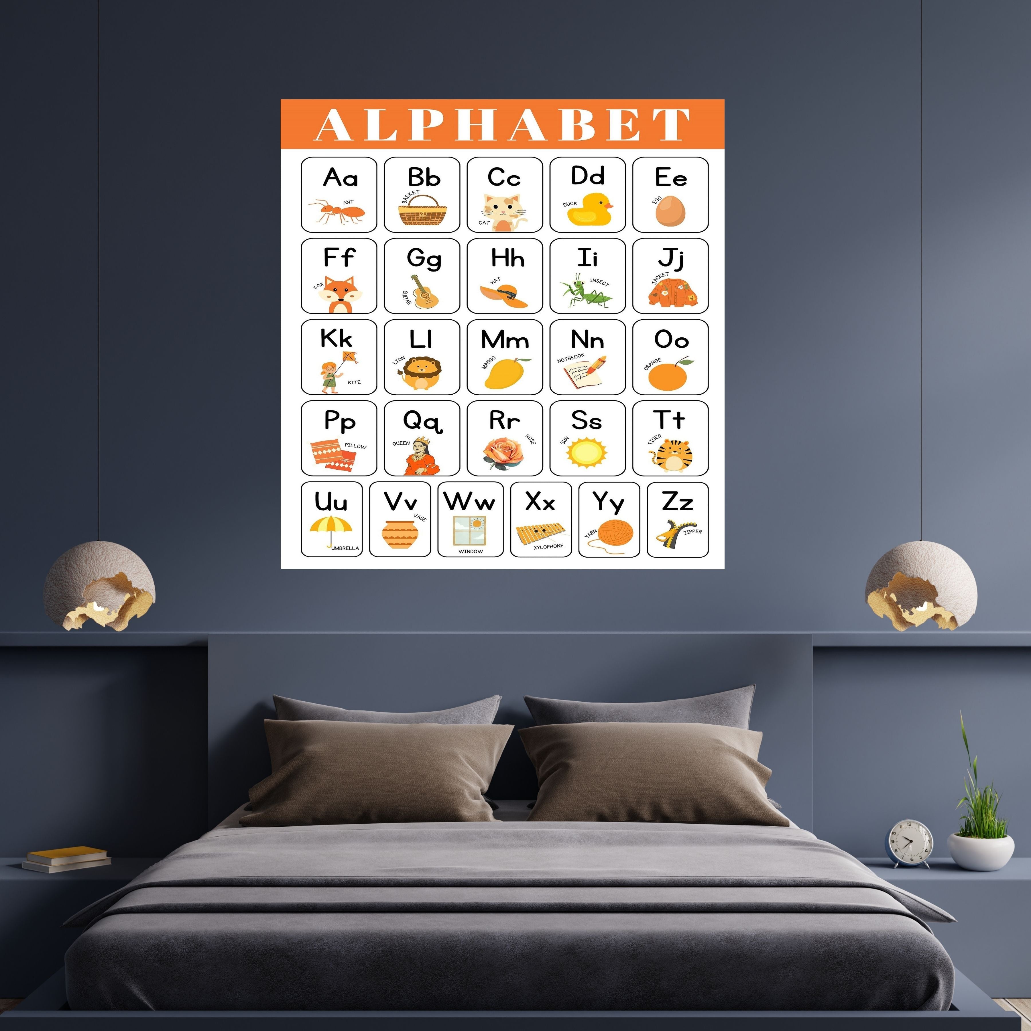 Alphabet Wall Art Printable, ABC Learning Poster, Kids Educational Decor, Nursery Wall Art, Preschool Classroom Print, Homeschool Decor, Digital Download|ke1-1