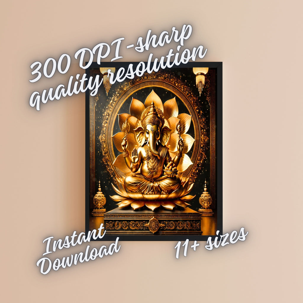 Luxury Lord Ganesha Wall Art Printable | Ganapathi Digital Download | Hindu God Decor | Spiritual Poster | Ganesh Chaturthi Gift | 11 Sizes |sp2