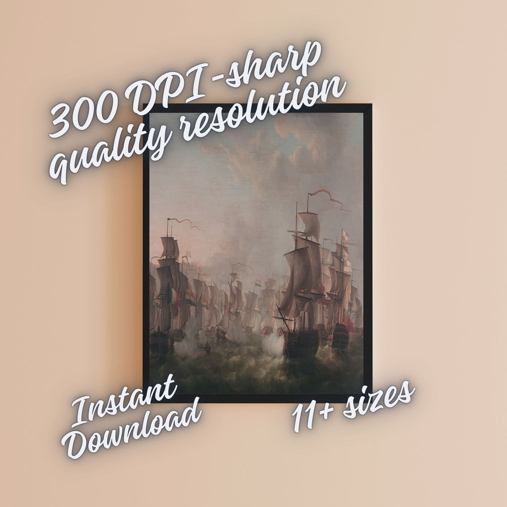 Misty Historic Sailing Fleet Wall Art Printable, Tall Ships at Sea