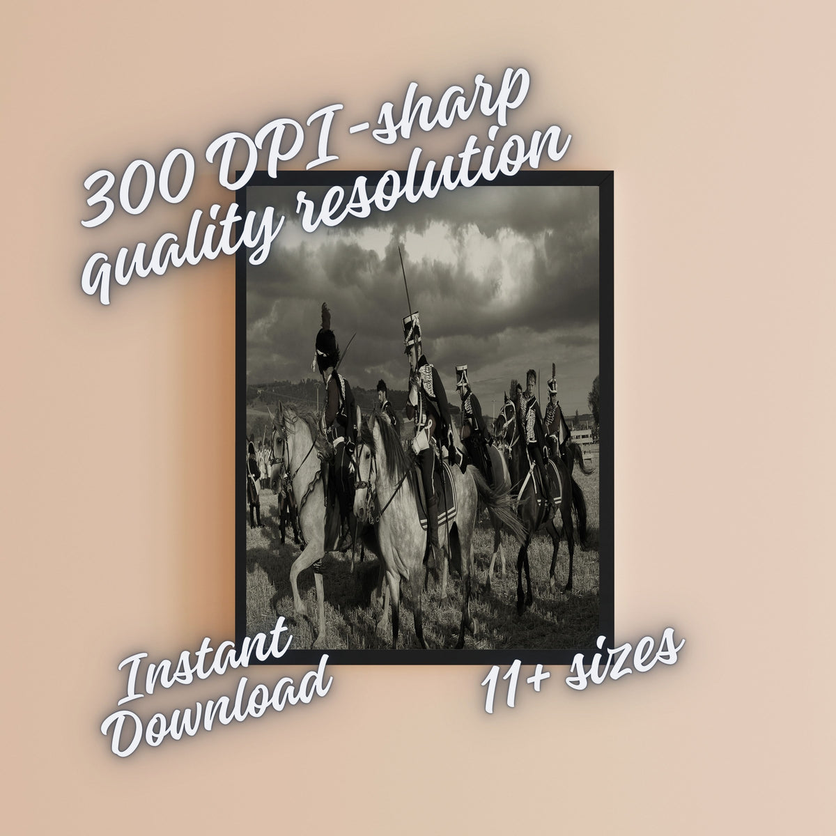 Monochrome Historic Cavalry Wall Art Printable, Mounted Soldiers on Horseback
