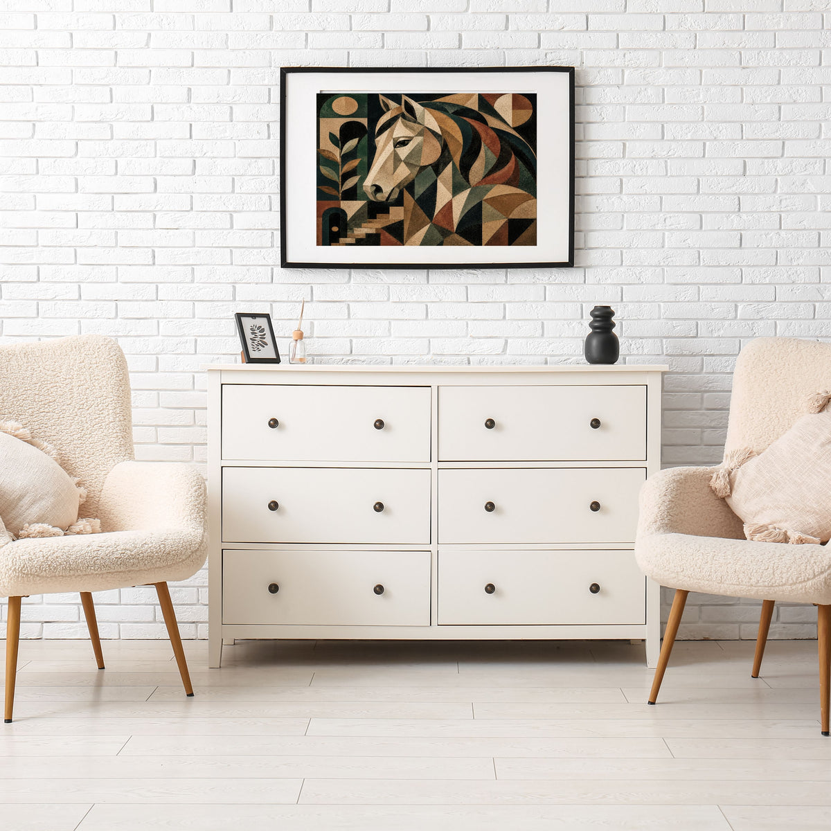 Art Deco Geometric Horse Wall Art Bundle, Commercial Use Ivory Green Mosaic Equestrian Portrait, Luxury Horse Lover POD Print, Digital Download, 300 DPI