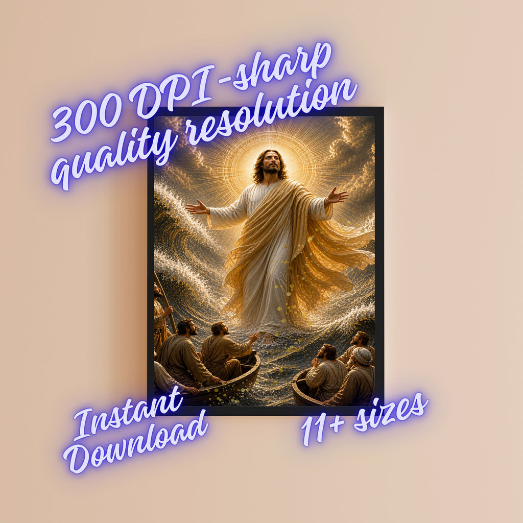 Jesus Lord Over the Storm Commercial Use Printable | Two Boats Both Arms Open Sheer Gold Mantle Sovereign Sea Miracle Wall Art Resell License | POD Etsy Faith Bundle