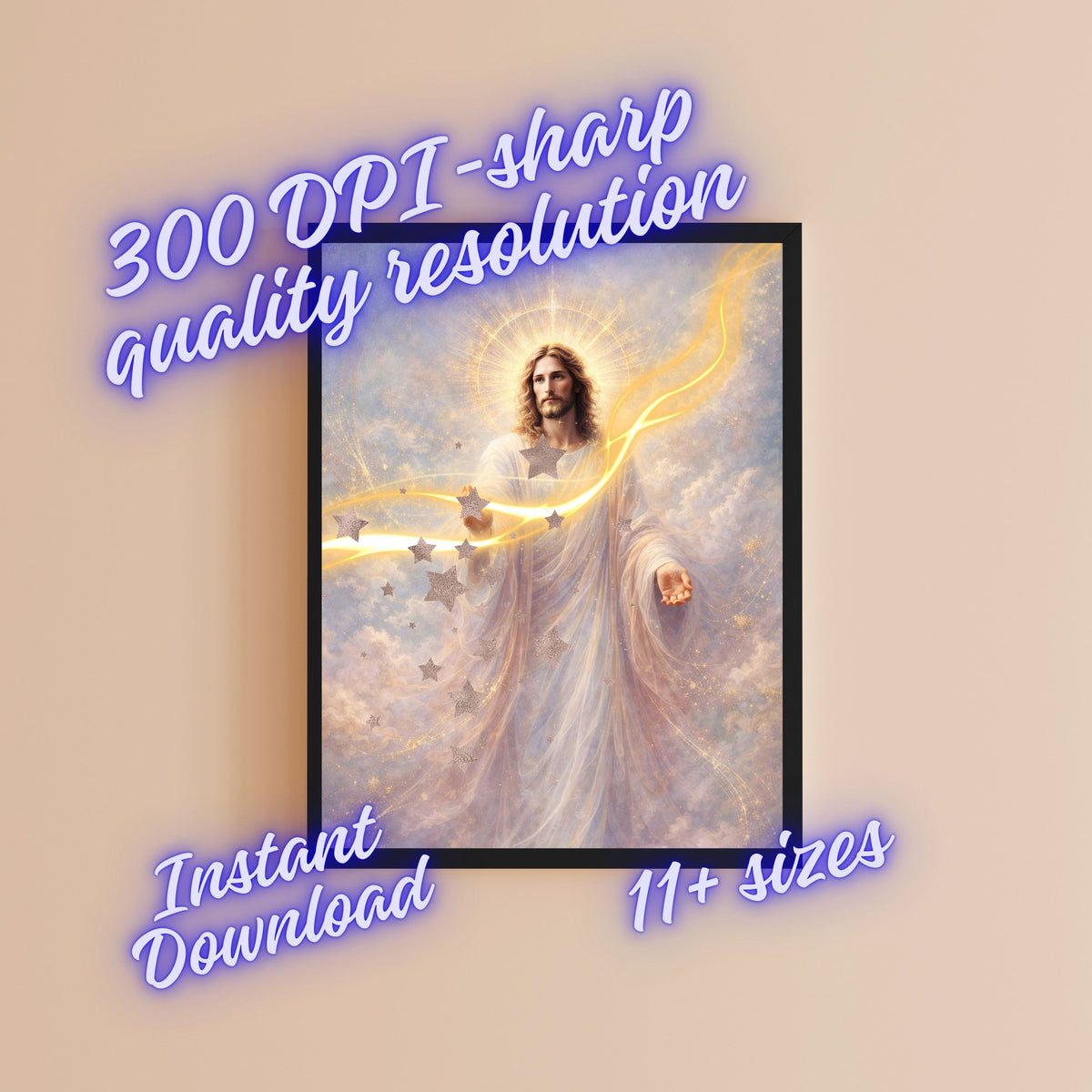 Jesus Morning Star Printable Commercial Use | Cosmic Christ Silver Stars Golden Lightning Resell License | POD Star Creator Celestial Etsy Bundle