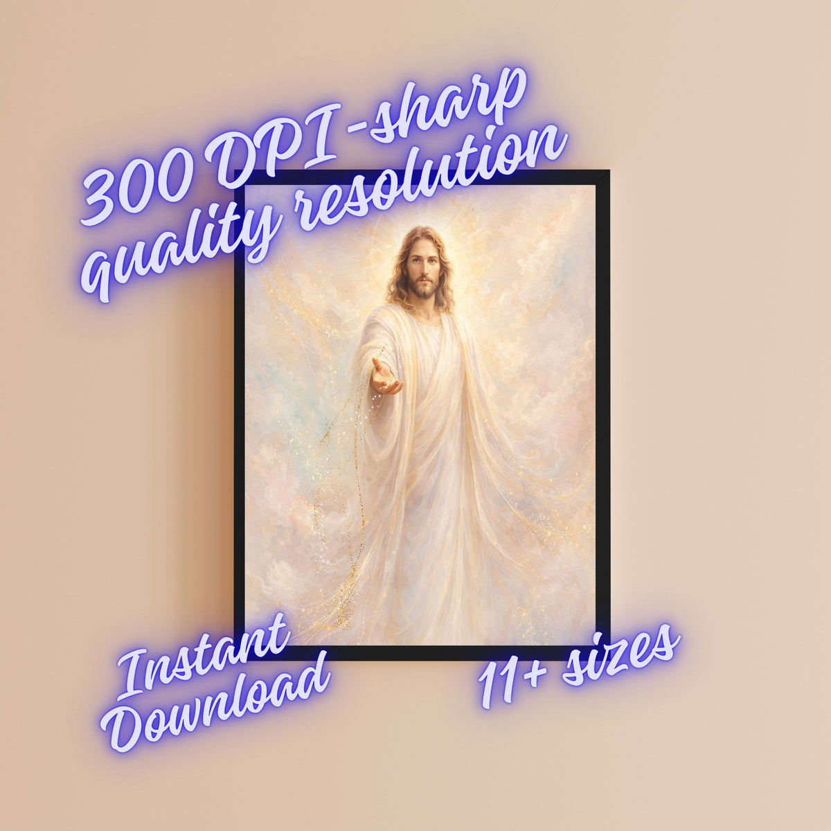 Jesus in White Robes Printable Commercial Use | Celestial Grace Golden Halo Resell License | POD Soft Pastel Heavenly Christ Etsy Seller Bundle