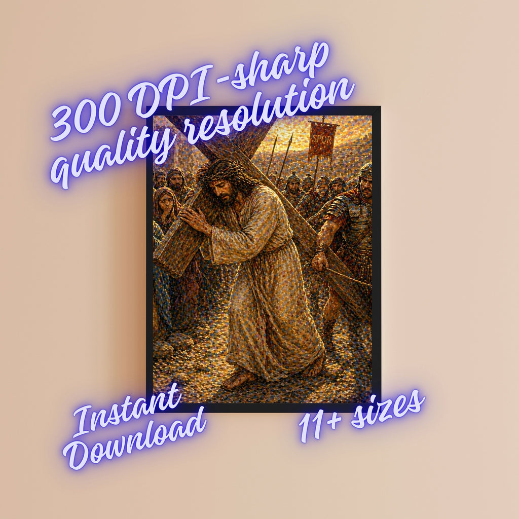 Jesus Carrying the Cross Printable Commercial Use | Via Dolorosa Wall Art Resell License | POD Good Friday Lent Etsy Seller Passion Bundle