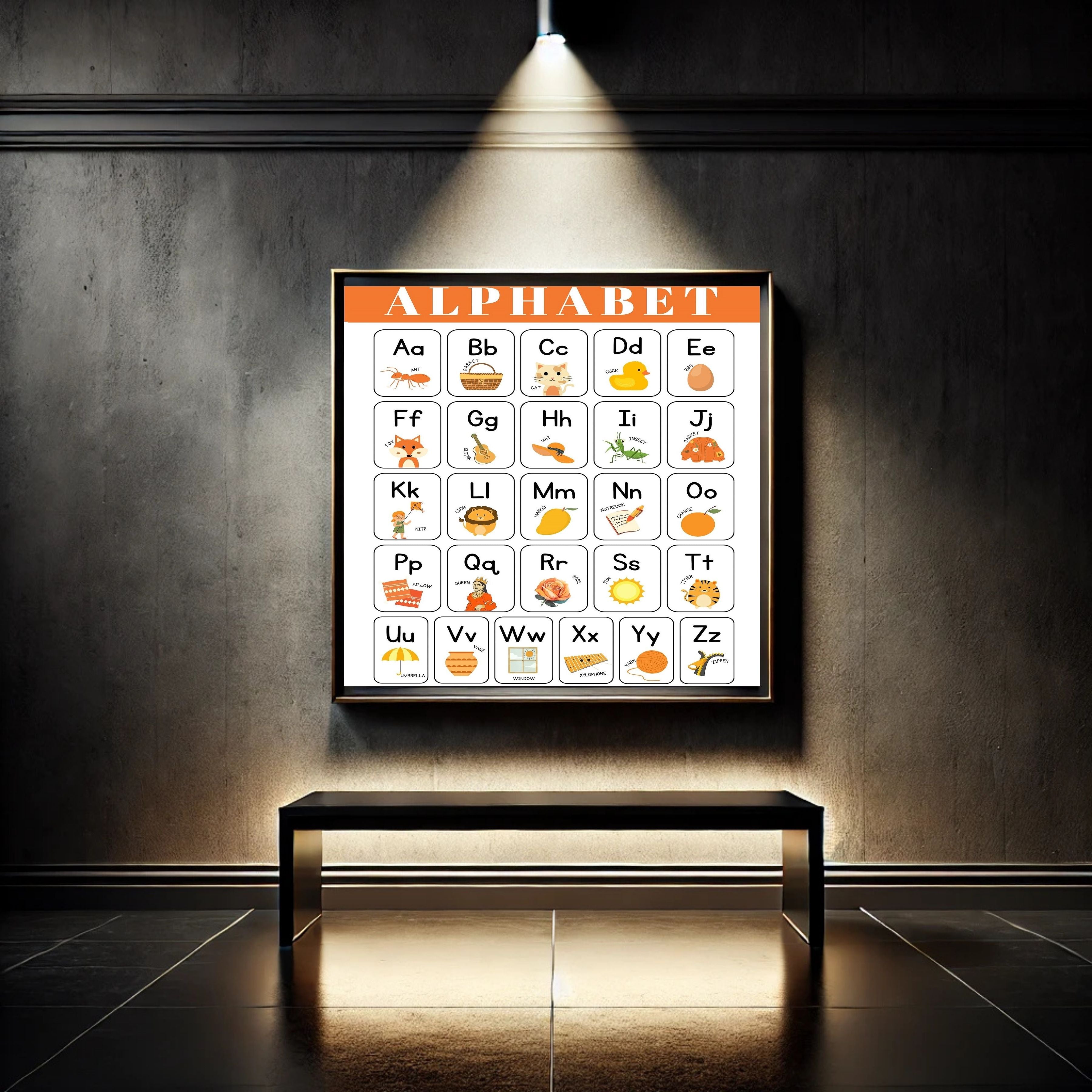 Alphabet Wall Art Printable, ABC Learning Poster, Kids Educational Decor, Nursery Wall Art, Preschool Classroom Print, Homeschool Decor, Digital Download|ke1-1