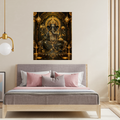 Black Marble Ganesha Wall Art Commercial Use | Seated Ganapathi Gold Throne | Hindu Temple Art | POD License | 11 Sizes + 1:1