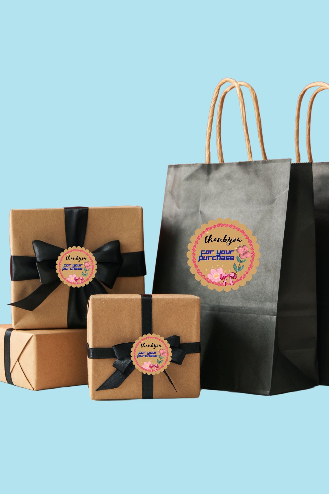 Commercial use Printable Round Sticker Bundle | Thank You Stickers for Small Business | PNG + PDF Files | 1”, 1.5”, 2”, 2.5”, 3” Labels |Thank You Sticker Bundle|st2c