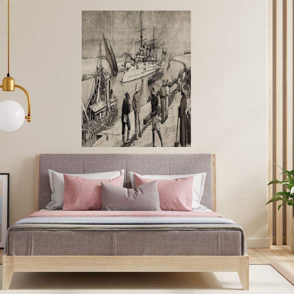 Vintage Coastal Harbor Wall Art for Commercial Use, Steamship and Sailboat Scene for Etsy and POD