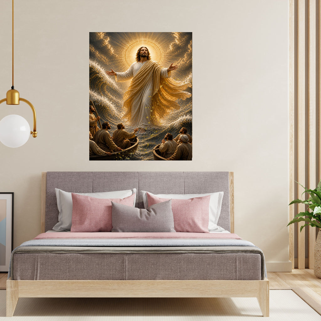 Jesus Lord Over the Storm Commercial Use Printable | Two Boats Both Arms Open Sheer Gold Mantle Sovereign Sea Miracle Wall Art Resell License | POD Etsy Faith Bundle