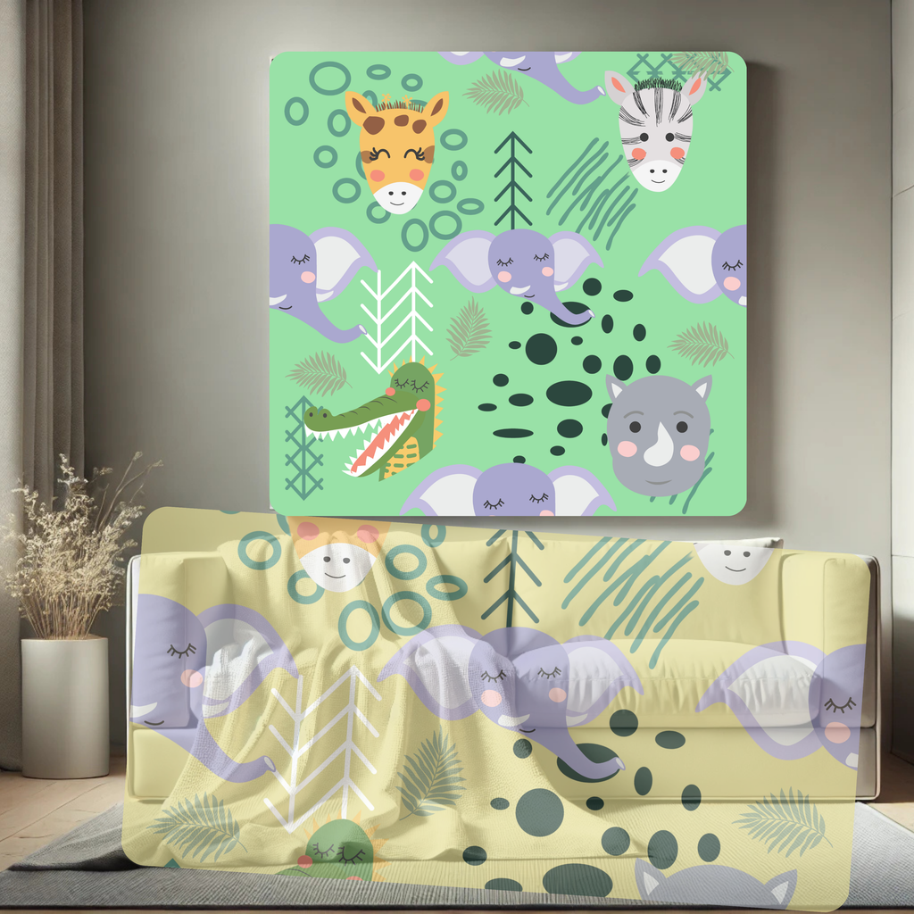 White Lavender Scandi Safari Face Animals Kids Seamless Pattern Bundle 10 Colourways - Digital Paper Giraffe Elephant Zebra Rhino Crocodile Teal Circles Scandi Nursery Personal Use