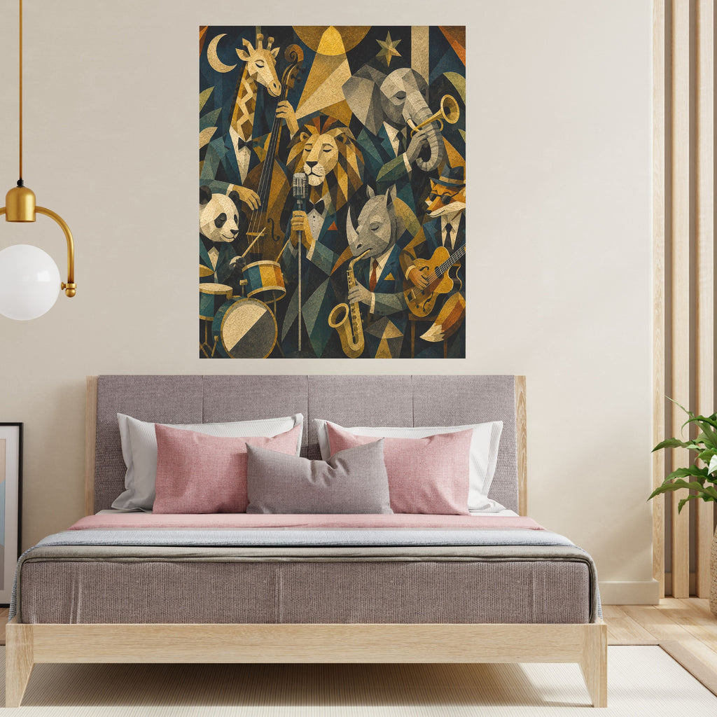 Art Deco Animal Jazz Band Wall Art Bundle, Commercial Use Lion Giraffe Elephant Panda Rhino Fox Musicians, Gold Navy Music Lover POD Print, Digital Download, 300 DPI