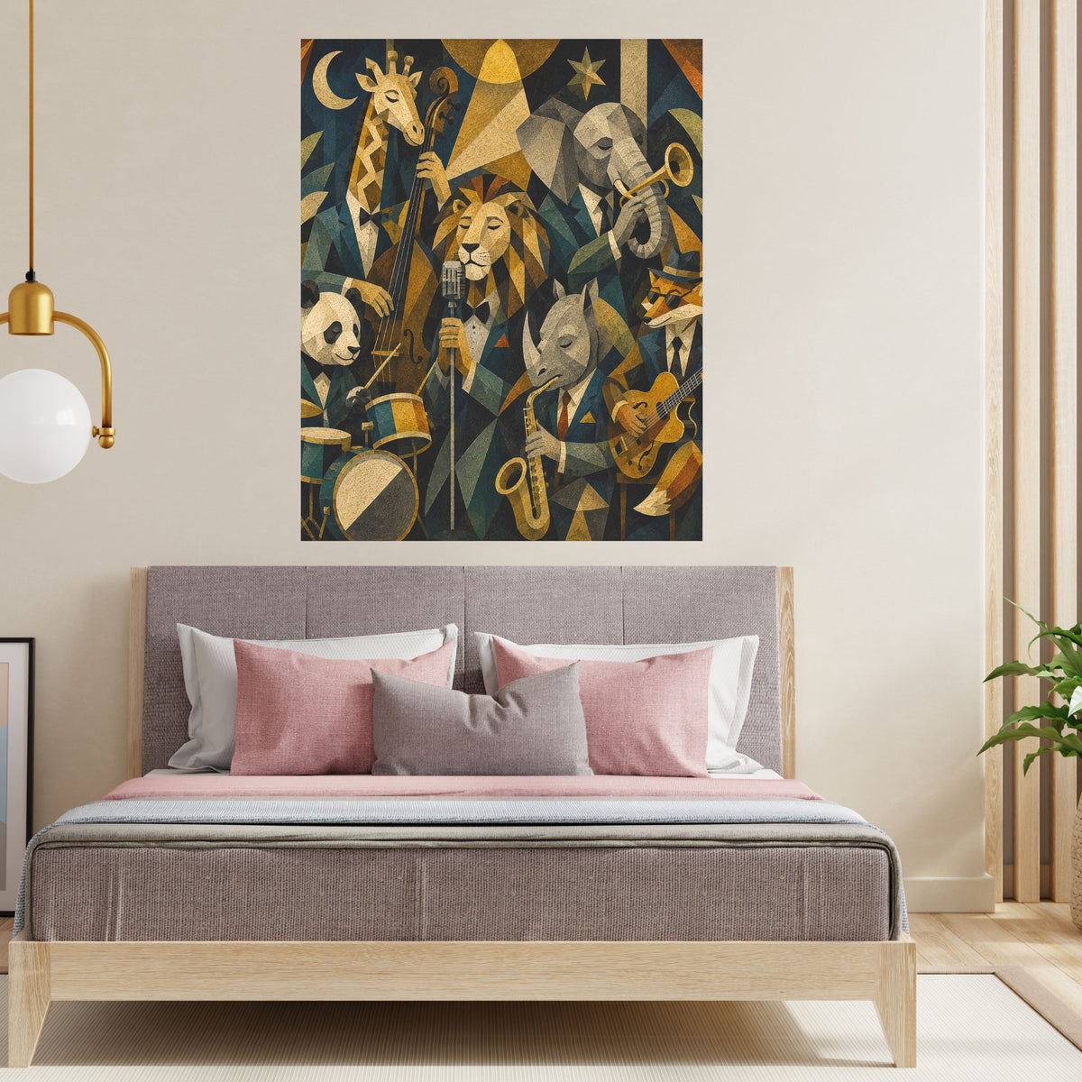 Art Deco Animal Jazz Band Wall Art Printable, Lion Giraffe Elephant Panda Rhino Fox Musicians Poster, Gold Navy Music Lover Home Decor Print, Digital Download, 300 DPI