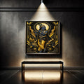 Art Deco Krishna Wall Art Printable | Black Gold Luxury Art Deco Bansuri Flute Peacock Lotus Halo Temple Frame | Hindu Spiritual Decor Poster Gift