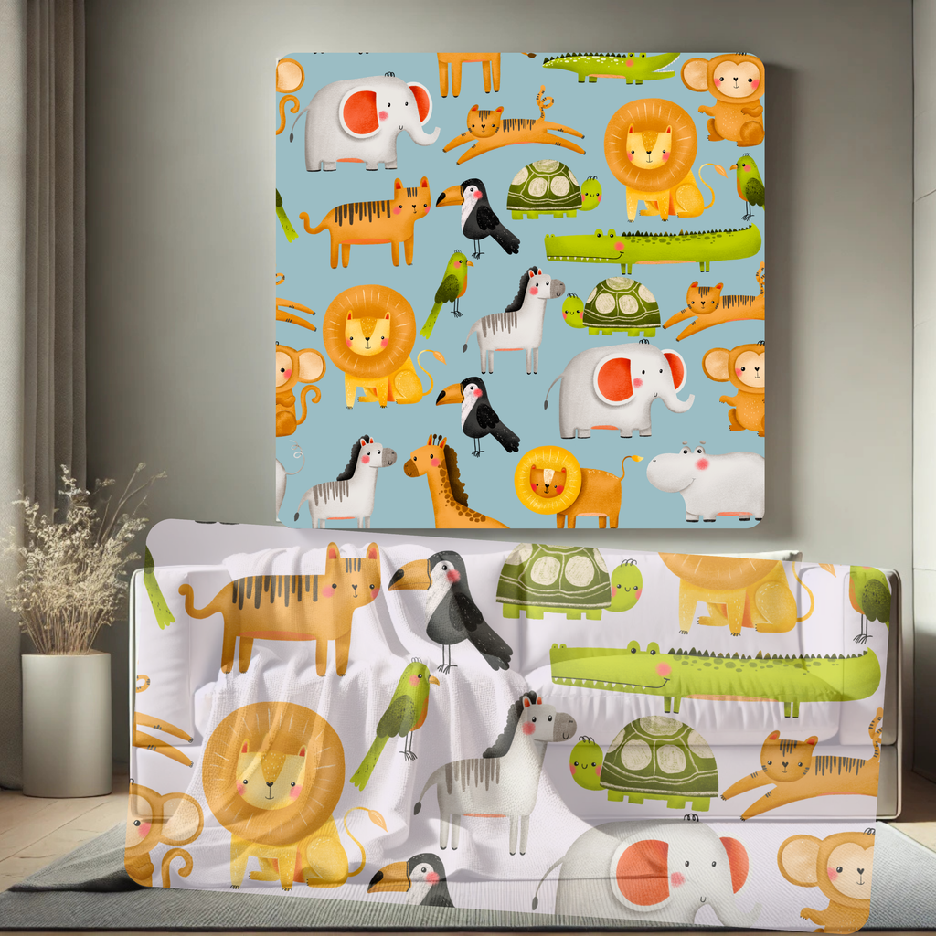 Pink Safari Jungle Animals Kids Seamless Pattern Bundle 10 Colourways - Digital Paper Elephant Tiger Lion Monkey Toucan Giraffe Zebra Kids Jungle Bedroom Nursery Personal Use