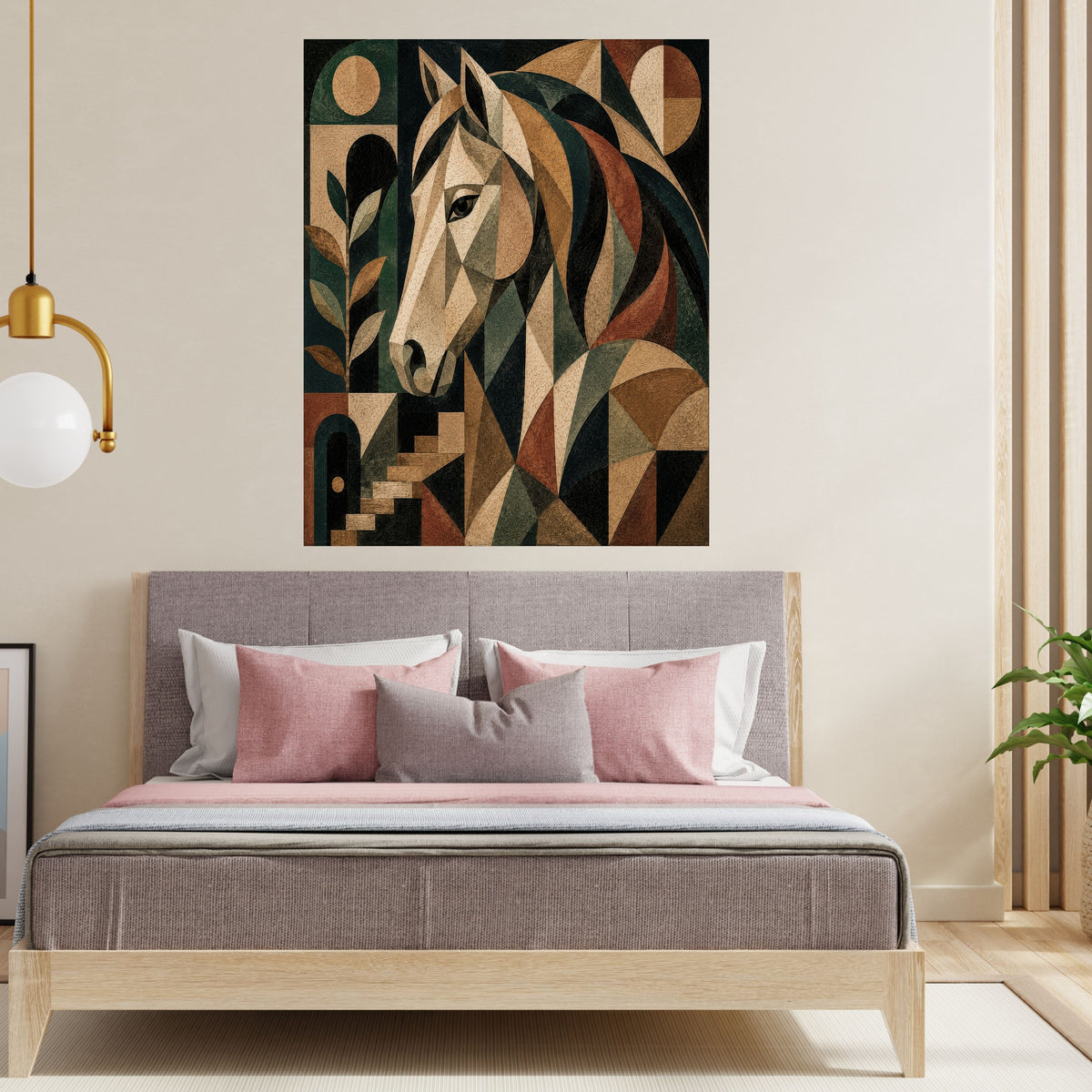 Art Deco Geometric Horse Wall Art Printable, Ivory Green Mosaic Equestrian Portrait Poster, Luxury Horse Lover Home Decor Print, Digital Download, 300 DPI