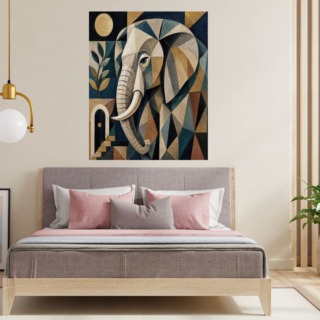 Art Deco Geometric Elephant Wall Art Bundle, Commercial Use Ivory Teal Mosaic Elephant Portrait, African Safari POD Print, Digital Download, 300 DPI