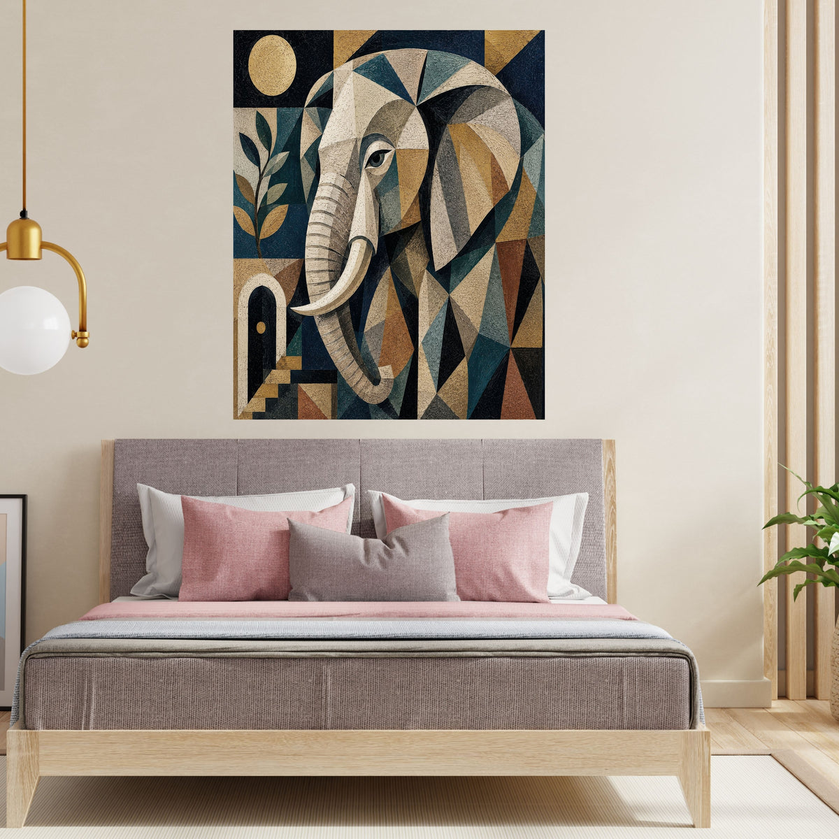 Art Deco Geometric Elephant Wall Art Bundle, Commercial Use Ivory Teal Mosaic Elephant Portrait, African Safari POD Print, Digital Download, 300 DPI