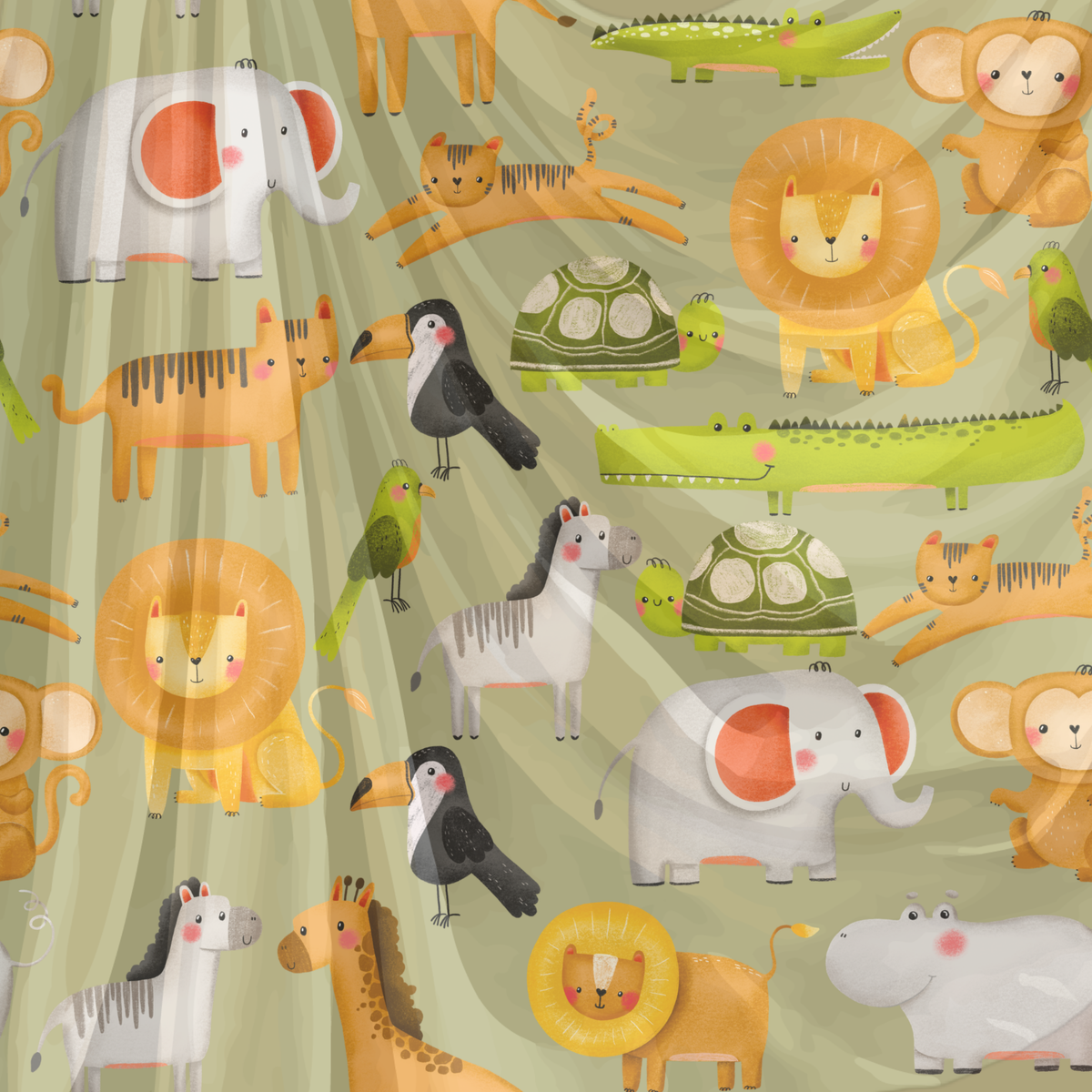 Pink Safari Jungle Animals Kids Seamless Pattern Bundle 10 Colourways Commercial Use - Digital Paper POD Etsy Kids Jungle Nursery Fabric Elephant Tiger Lion Zoo Animal Merchandise
