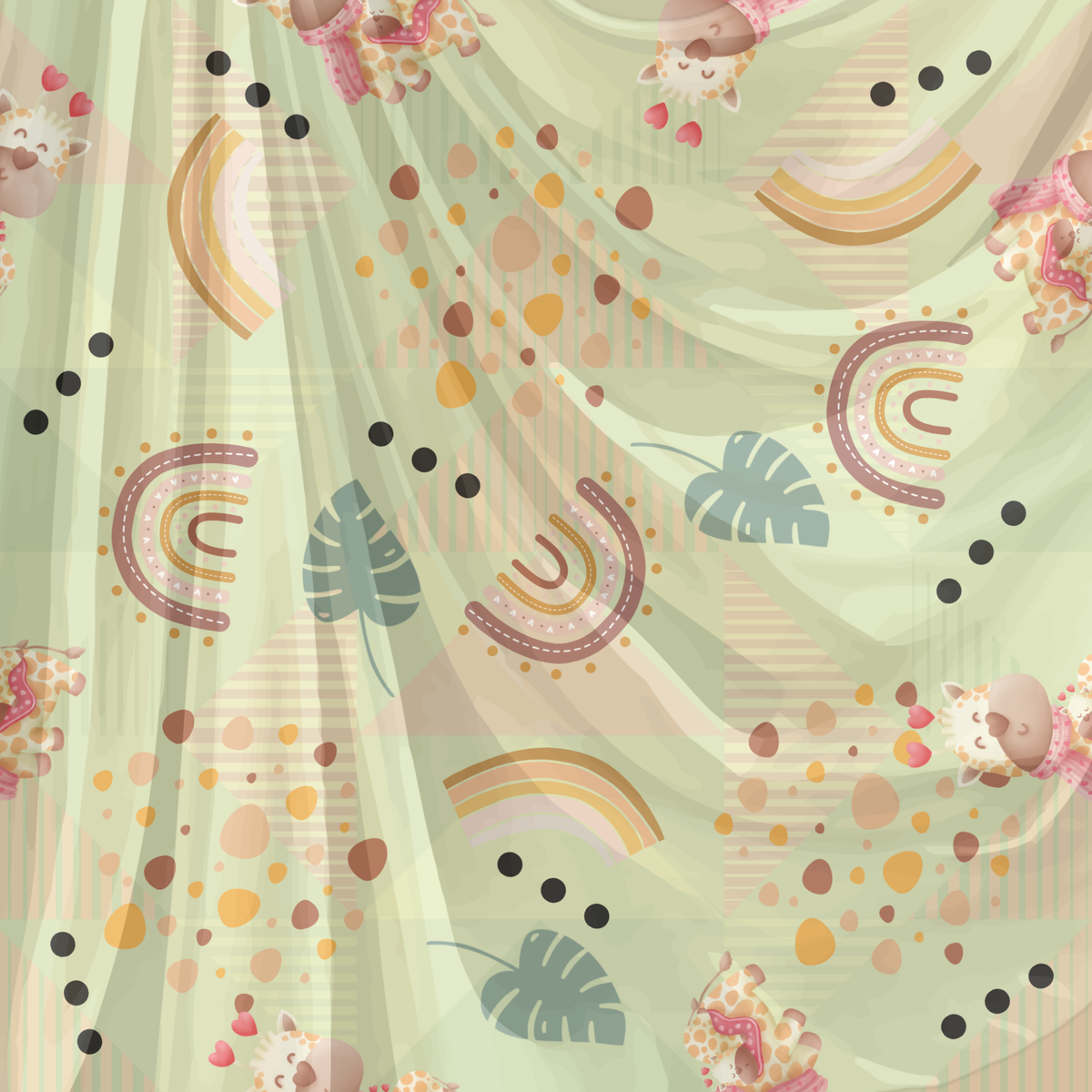 Baby Blue Giraffe Rainbow Boho Kids Seamless Pattern Bundle 10 Colourways - Digital Paper Cute Giraffe Boho Arch Rainbows Monstera Leaves Nursery Fabric Safari Bedroom Personal Use