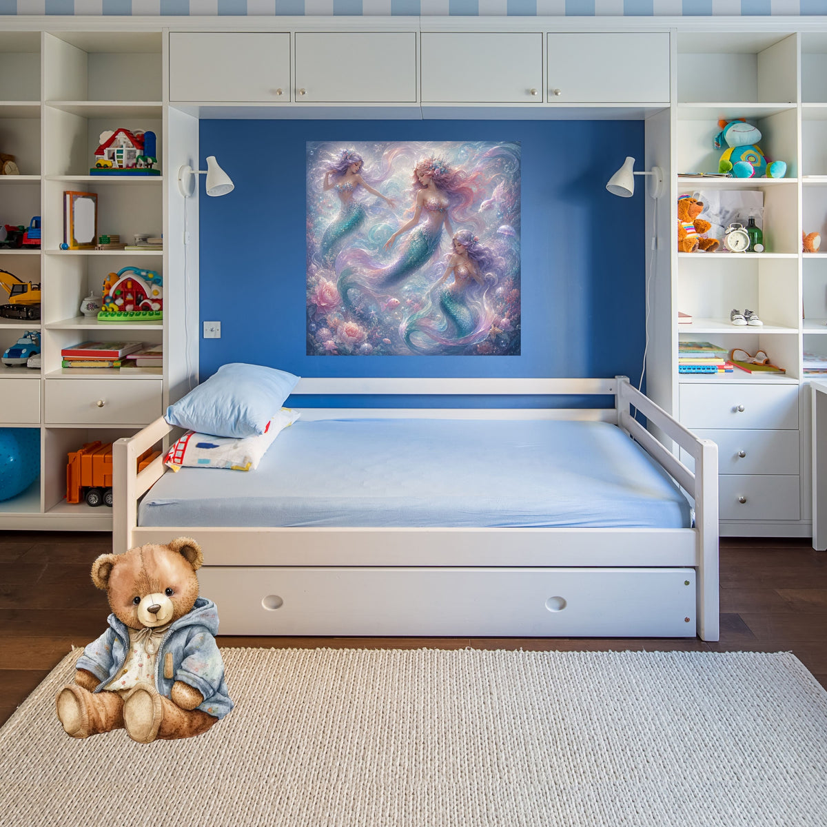 Dreamy Pastel Mermaid Wall Art Printable, Ethereal Mermaid Trio Girls Nursery Poster, Ocean Fantasy Bedroom Print, Instant Digital Download, 300 DPI