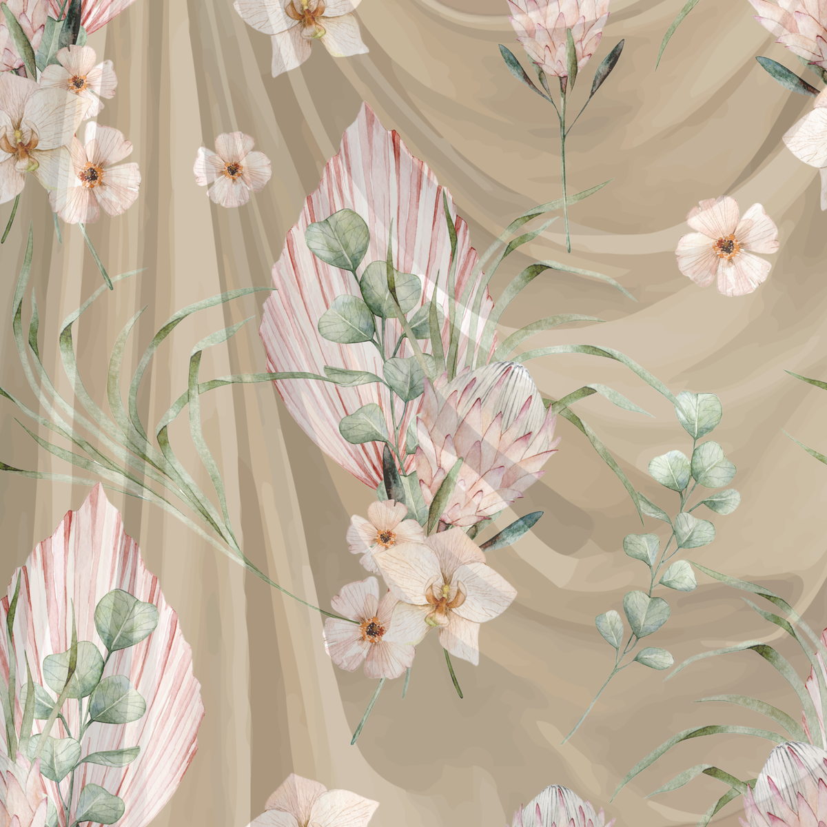 Grey Boho Protea Pampas Eucalyptus Tropical Floral Seamless Pattern Bundle 10 Colourways - Watercolour Digital Paper Blush Protea Orchid Wild Blooms Boho Wedding Bridal Personal Use