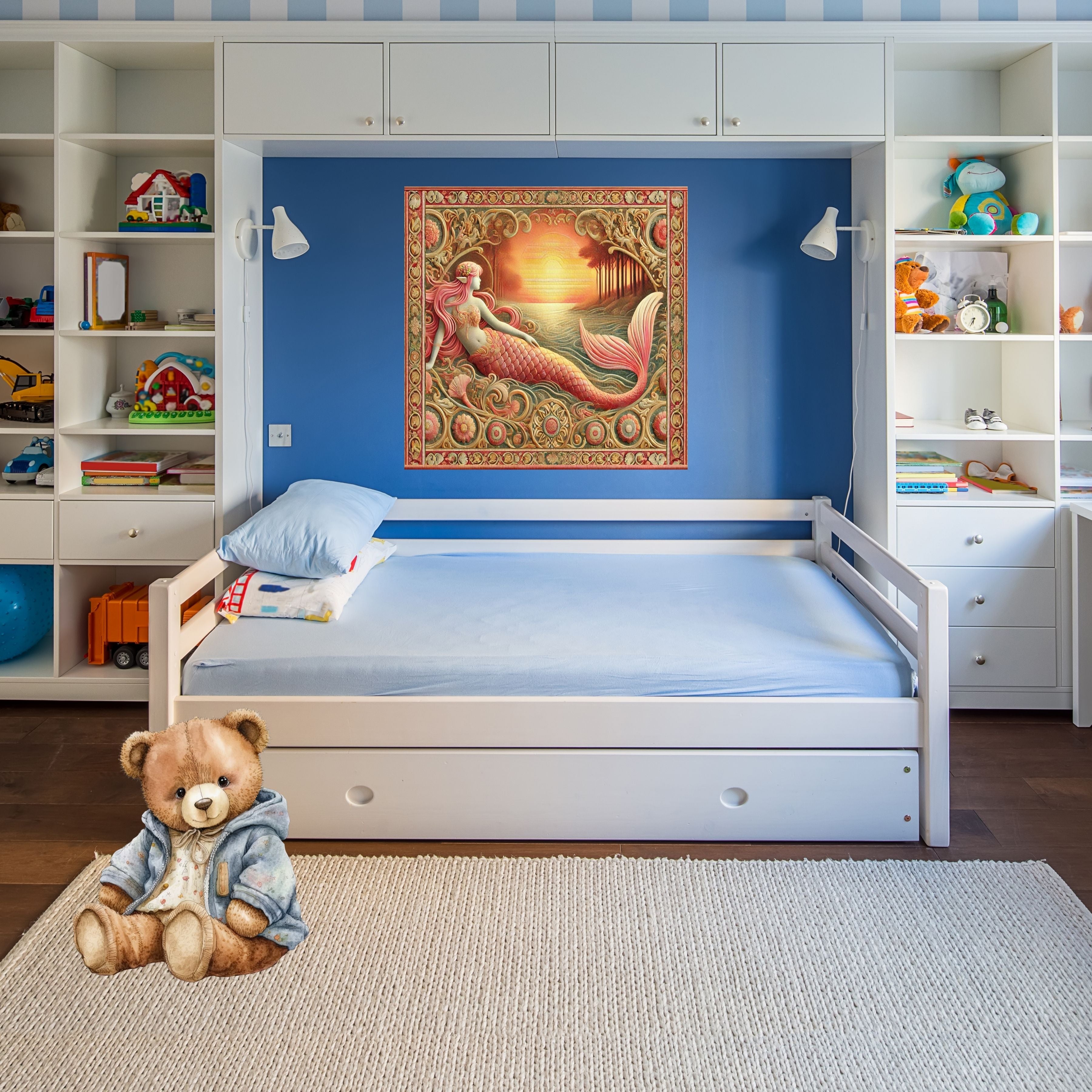 Mermaid Wall Art Printable, Mermaid Nursery Decor, Under the Sea Wall Hanging, Girls Room Decor, Ocean Theme Kids Wall Art, Mermaid Poster Printable, Instant Download|kwd4