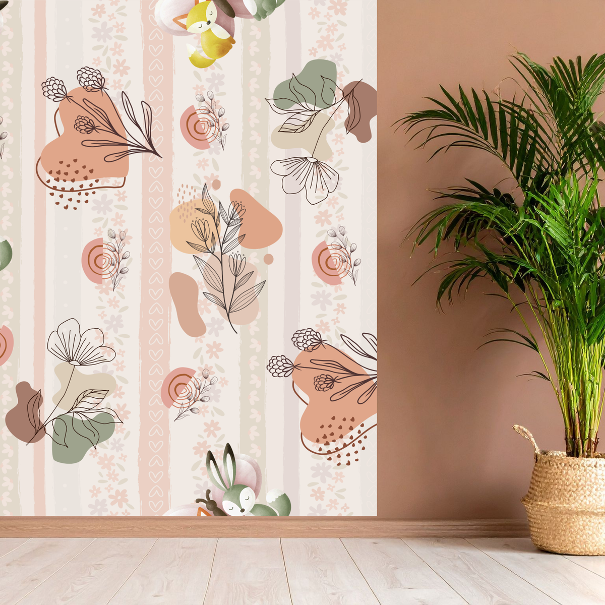 Boho Woodland Animals Botanical Stripe Seamless Pattern Bundle 10 Colourways Commercial Use - Digital Paper POD Etsy Nursery Fabric Baby Shower Woodland Kids Merchandise