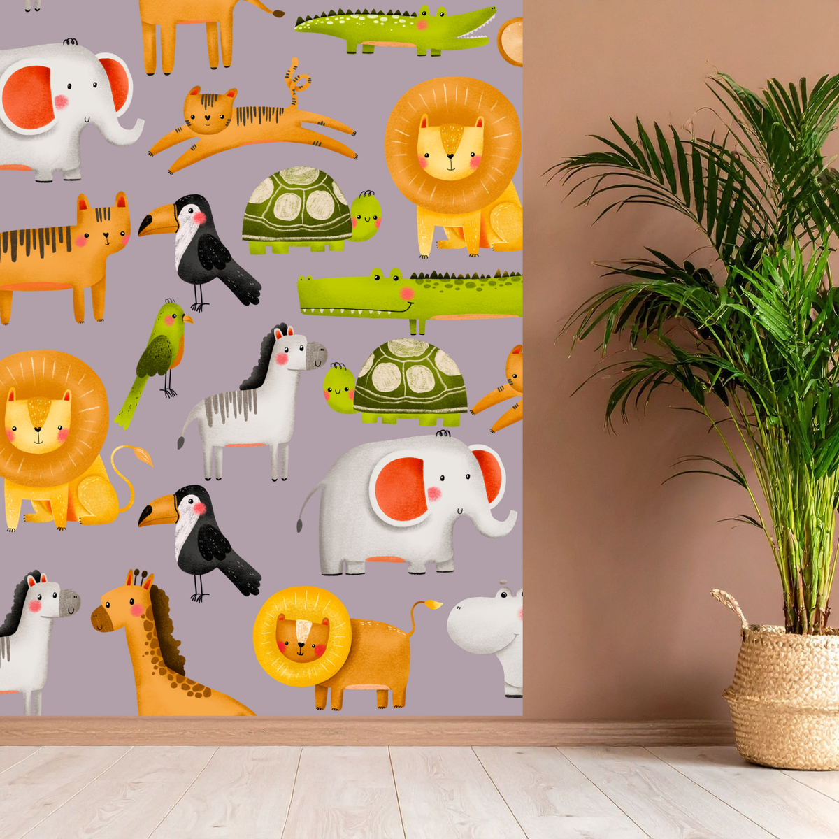 Pink Safari Jungle Animals Kids Seamless Pattern Bundle 10 Colourways - Digital Paper Elephant Tiger Lion Monkey Toucan Giraffe Zebra Kids Jungle Bedroom Nursery Personal Use
