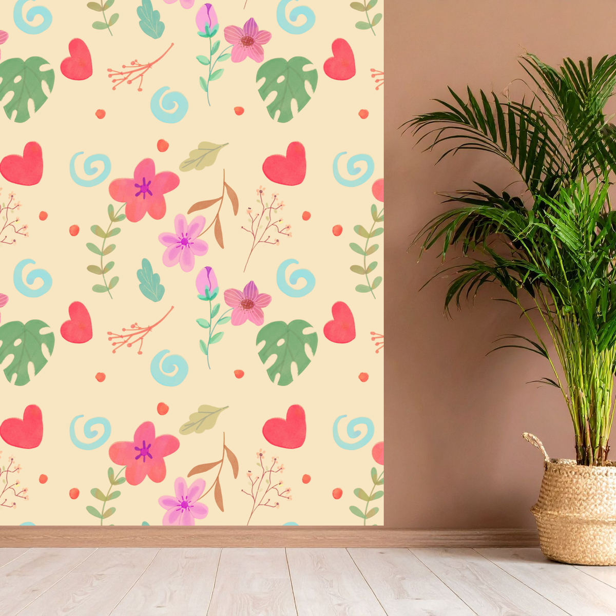 Pink Tropical Floral Hearts Seamless Pattern Bundle 10 Colourways Commercial Use - Digital Paper POD Etsy Girls Room Valentine Merchandise Tropical Kids Fabric Printing