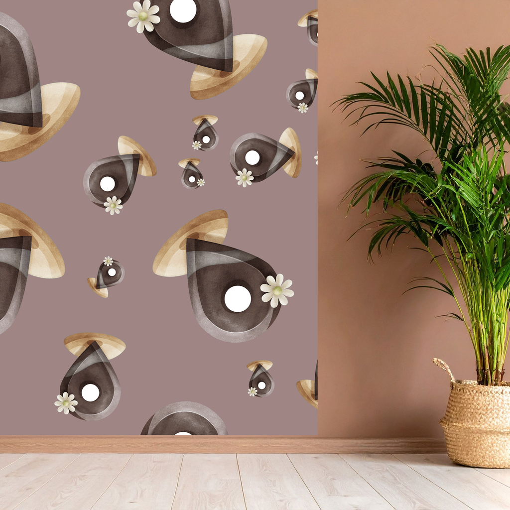 Whimsical Abstract Mushroom Seamless Pattern Bundle 10 Colourways - Fantasy Digital Paper Dark Brown Sage Green Spinning Tops White Daisies Kids Room Decor Personal Use