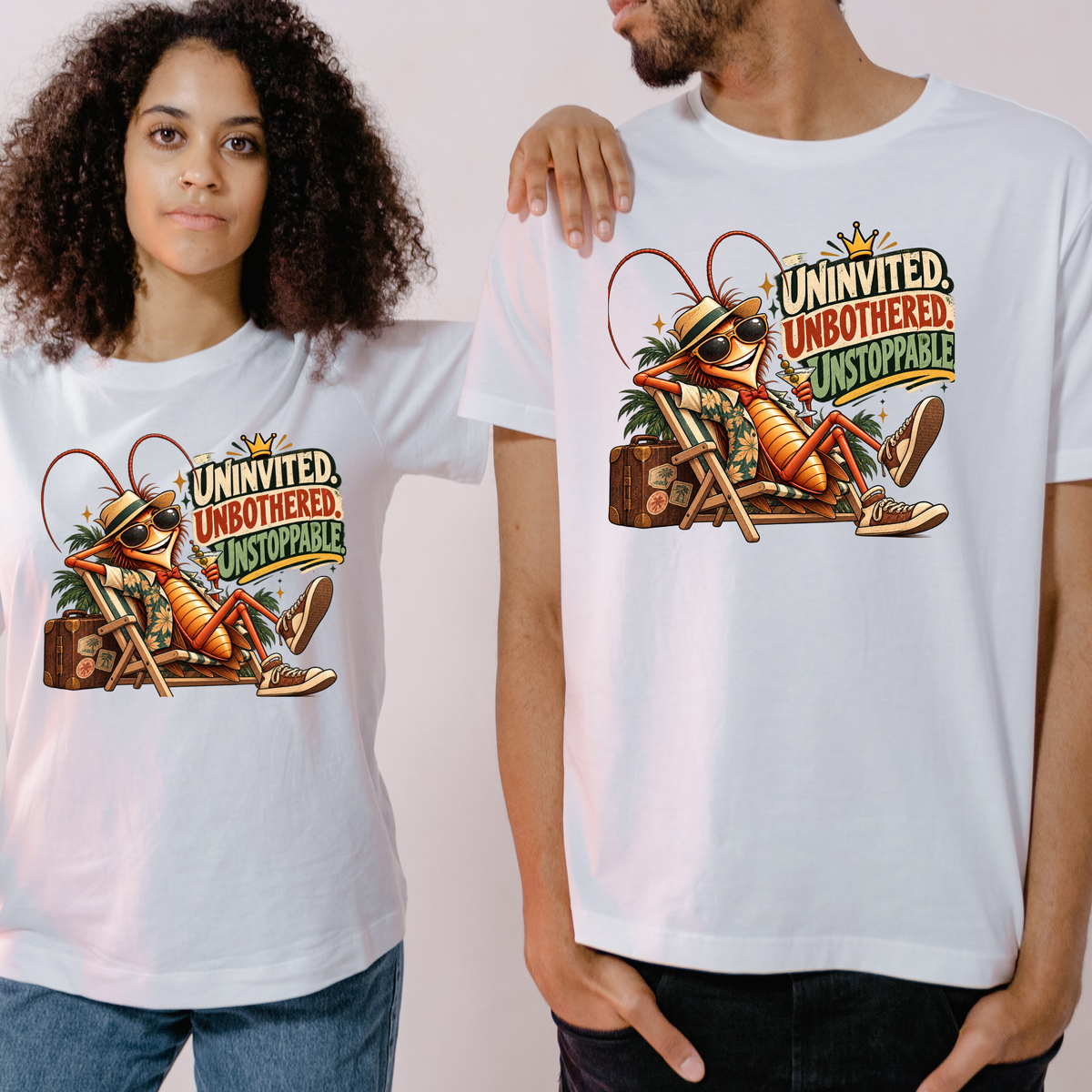 Uninvited Unbothered Unstoppable Crown Roach PNG | Tropical Deck Chair Shirt Art, 6 Sizes, Personal Use