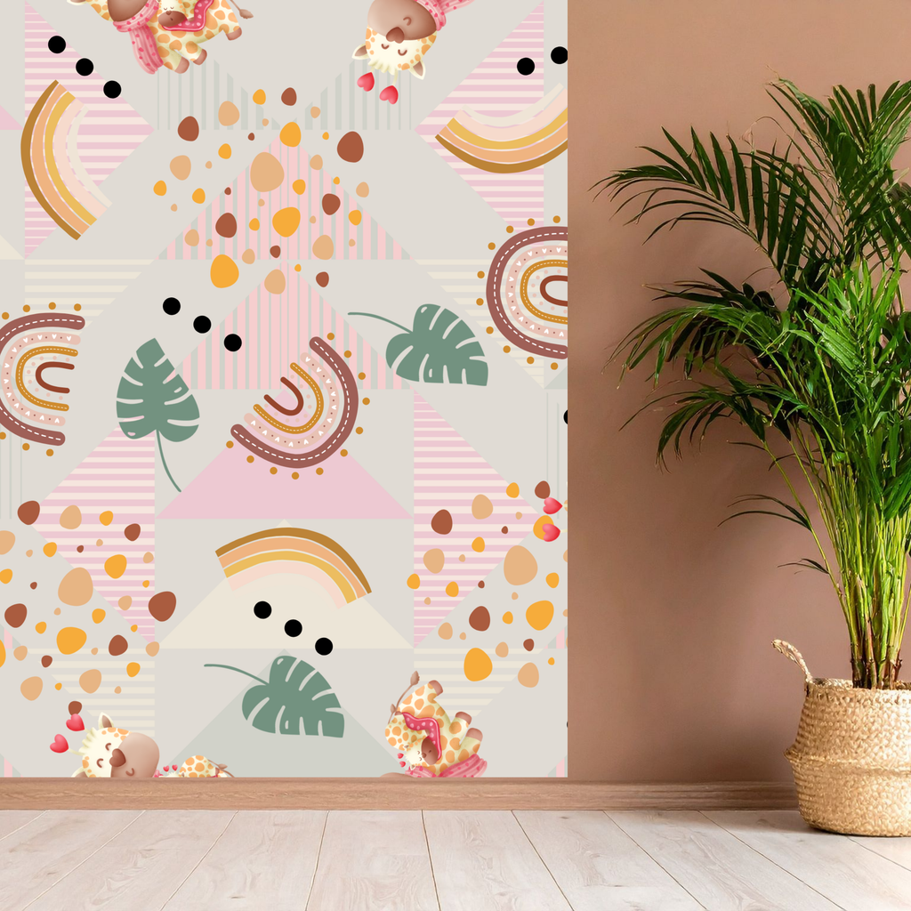 Baby Blue Giraffe Rainbow Boho Kids Seamless Pattern Bundle 10 Colourways - Digital Paper Cute Giraffe Boho Arch Rainbows Monstera Leaves Nursery Fabric Safari Bedroom Personal Use