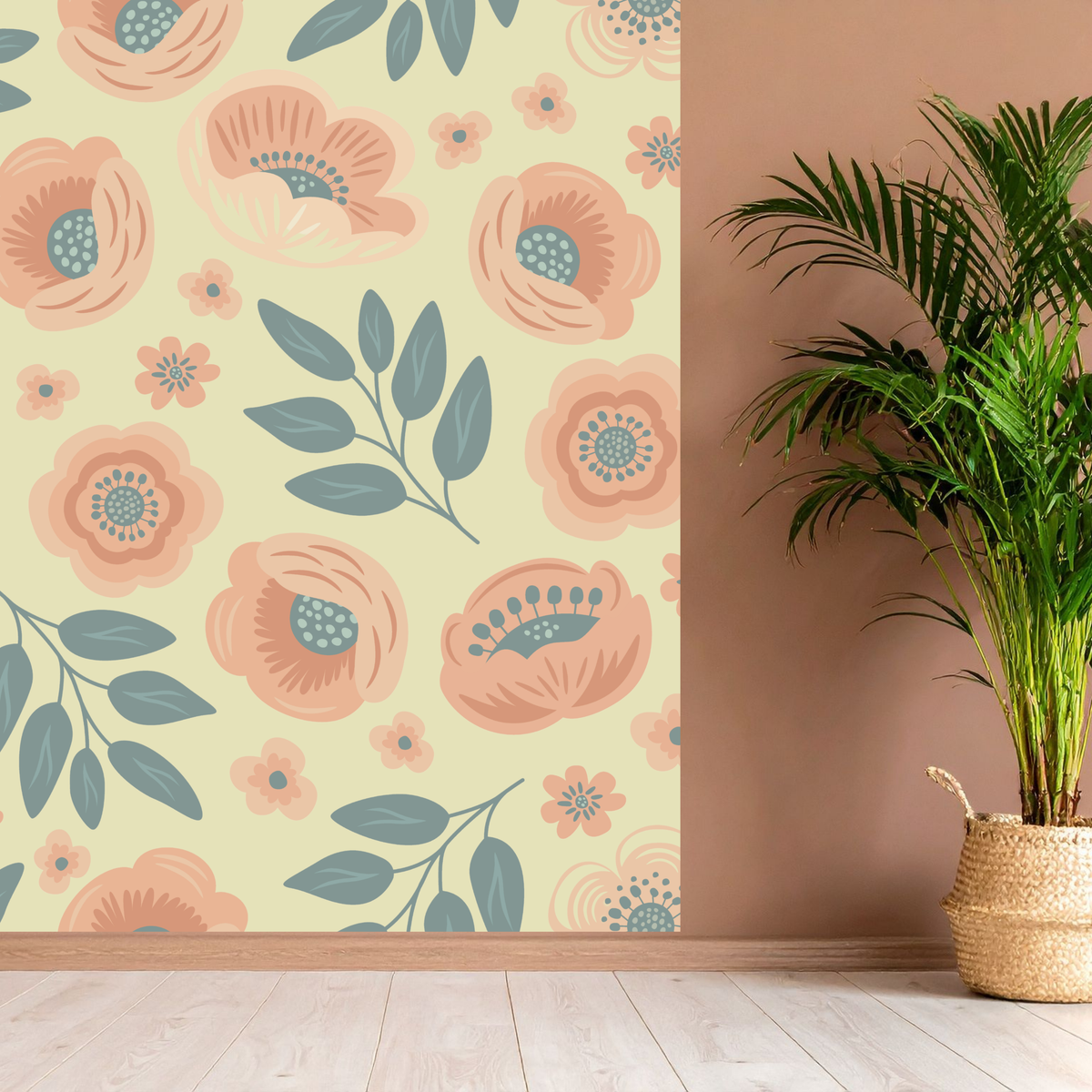 Blush Pink Poppy Anemone Folk Art Seamless Pattern Bundle 10 Colourways - Floral Digital Paper Peach Ruffled Blooms Blue Grey Slate Leaf Bridal Stationery Girls Room Personal Use