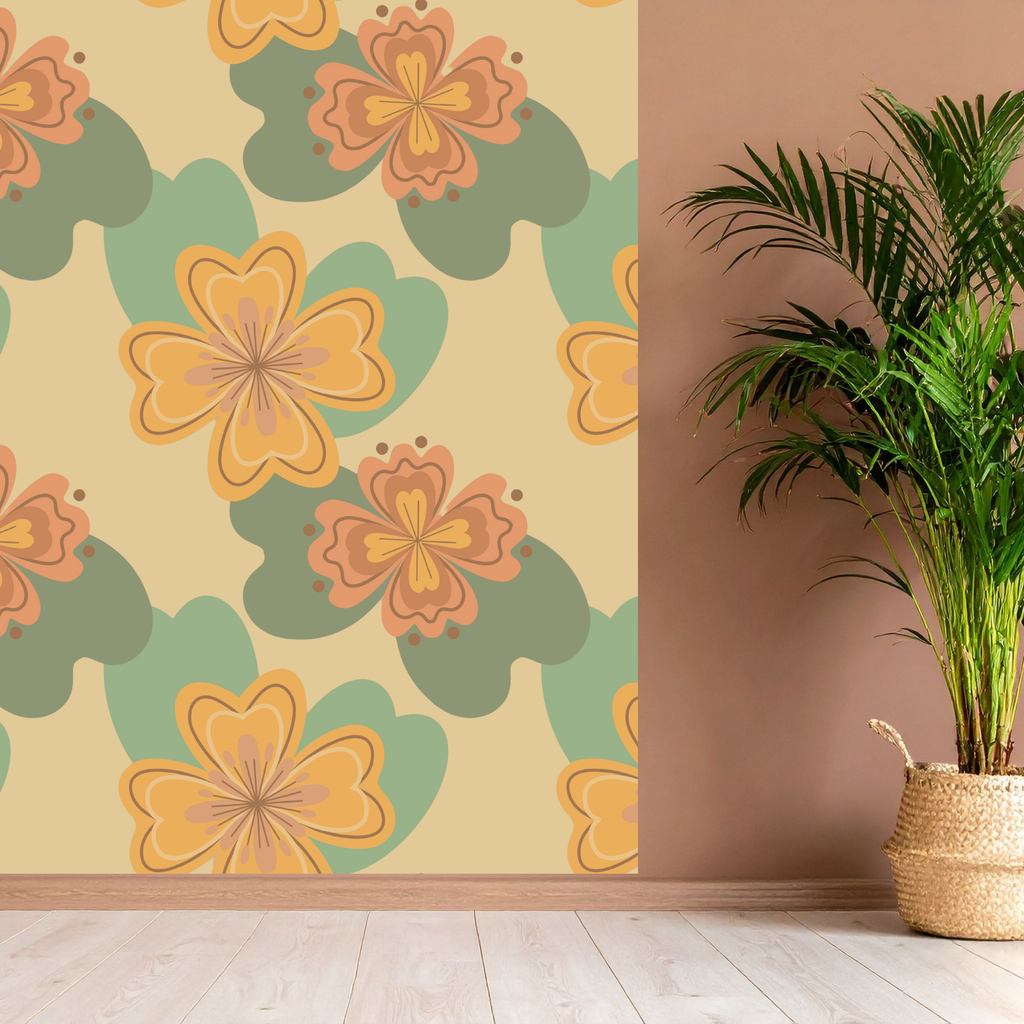 Retro Groovy Hibiscus Seamless Pattern Bundle 10 Colourways Commercial Use - 70s Floral Digital Paper POD Etsy Retro Home Products Groovy Merchandise 70s Fabric Printing