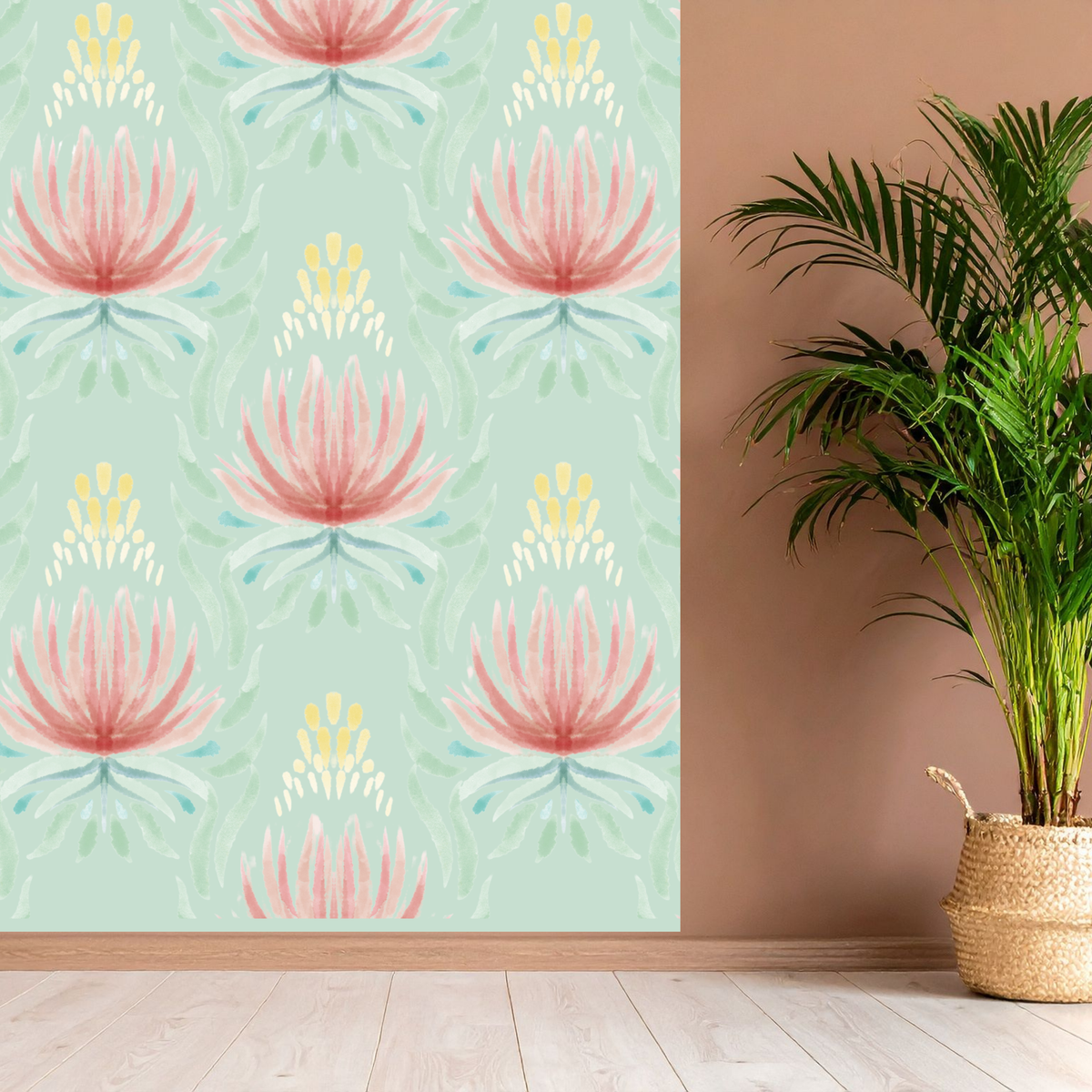 Pink Lotus Protea Damask Watercolour Seamless Pattern Bundle 10 Colourways - Floral Digital Paper Blush Rose Sage Fronds Mint Teal Girls Room Luxury Wallpaper Personal Use