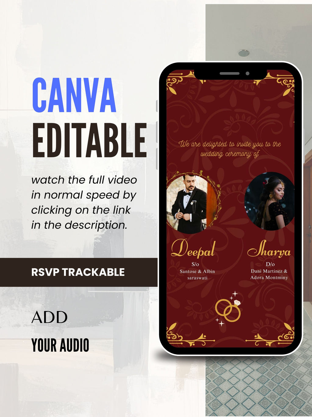 WI0004-HINDU WEDDING Invitation Video Template | Editable Indian Wedding Invite | Canva pro Digital Wedding Invitation | Luxury Save the Date | Wedding Video