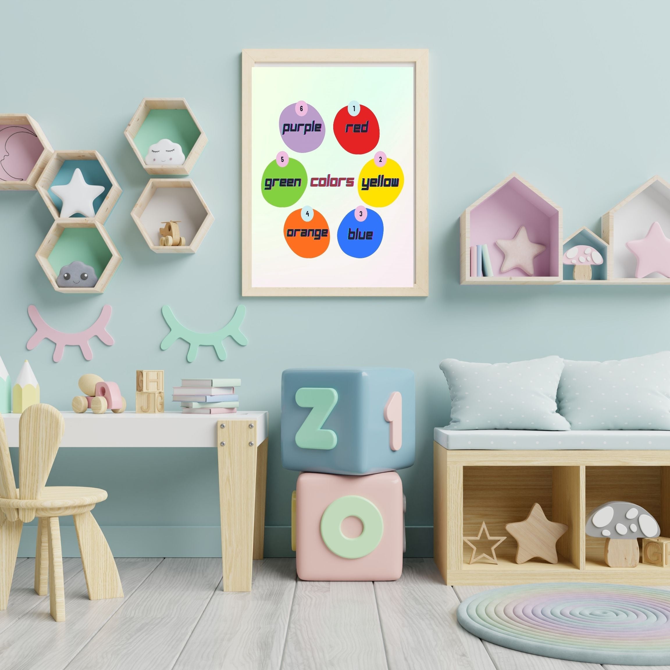 Learn Colors Wall Art for Kids | Educational Nursery Decor | Preschool Color Recognition Poster | Kids Printable Learning Art|ke3-5