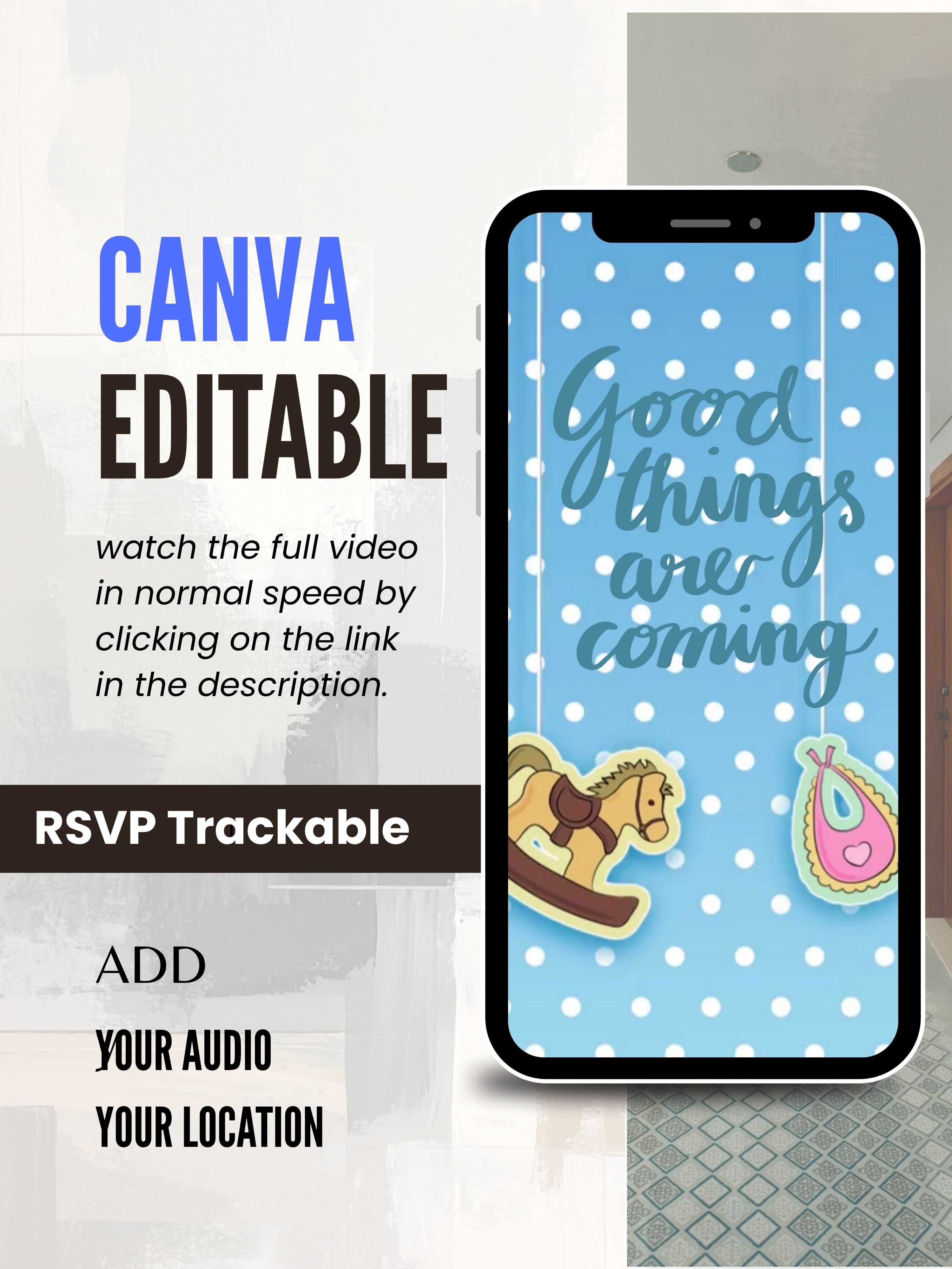 BABY SHOWER Editable Video Invitation | Canva Pro Template | Baby Shower Invite  | Instant Download|ki29