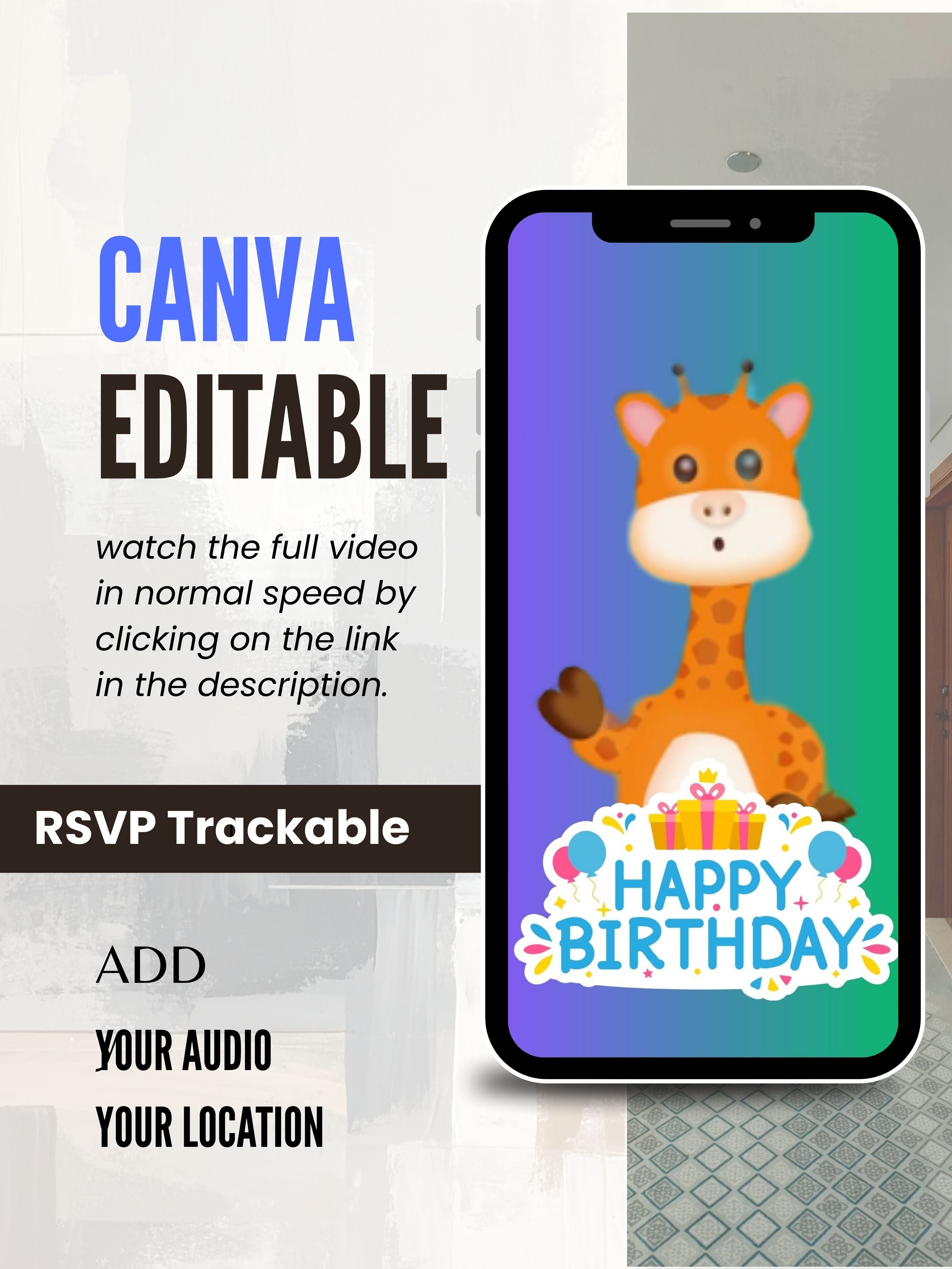 commercial use ANIMAL THEME Birthday Invitation Video | Editable Canva pro Template | Kids Party Invite | ki33c