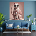 Fashionable Cat Mother and Kitten Wall Art Bundle, Commercial Use Cute Cat Sunglasses Pink Scarf Heart Bag Nursery Poster, Blush Pink Cat Lover POD Print, Digital Download, 300 DPI