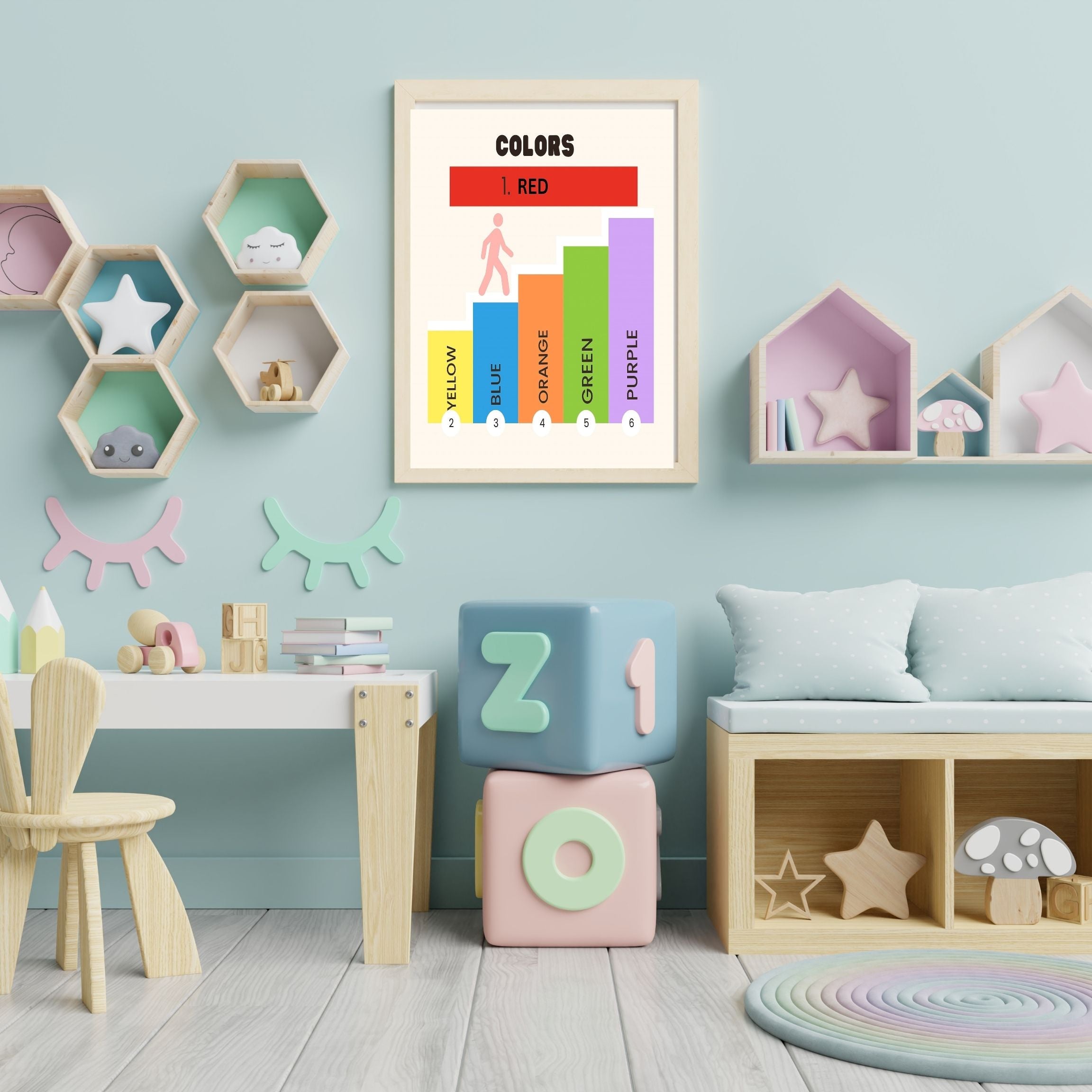Learn Colors Wall Art for Kids | Educational Nursery Decor | Preschool Color Recognition Poster | Kids Printable Learning Art|ke3-10