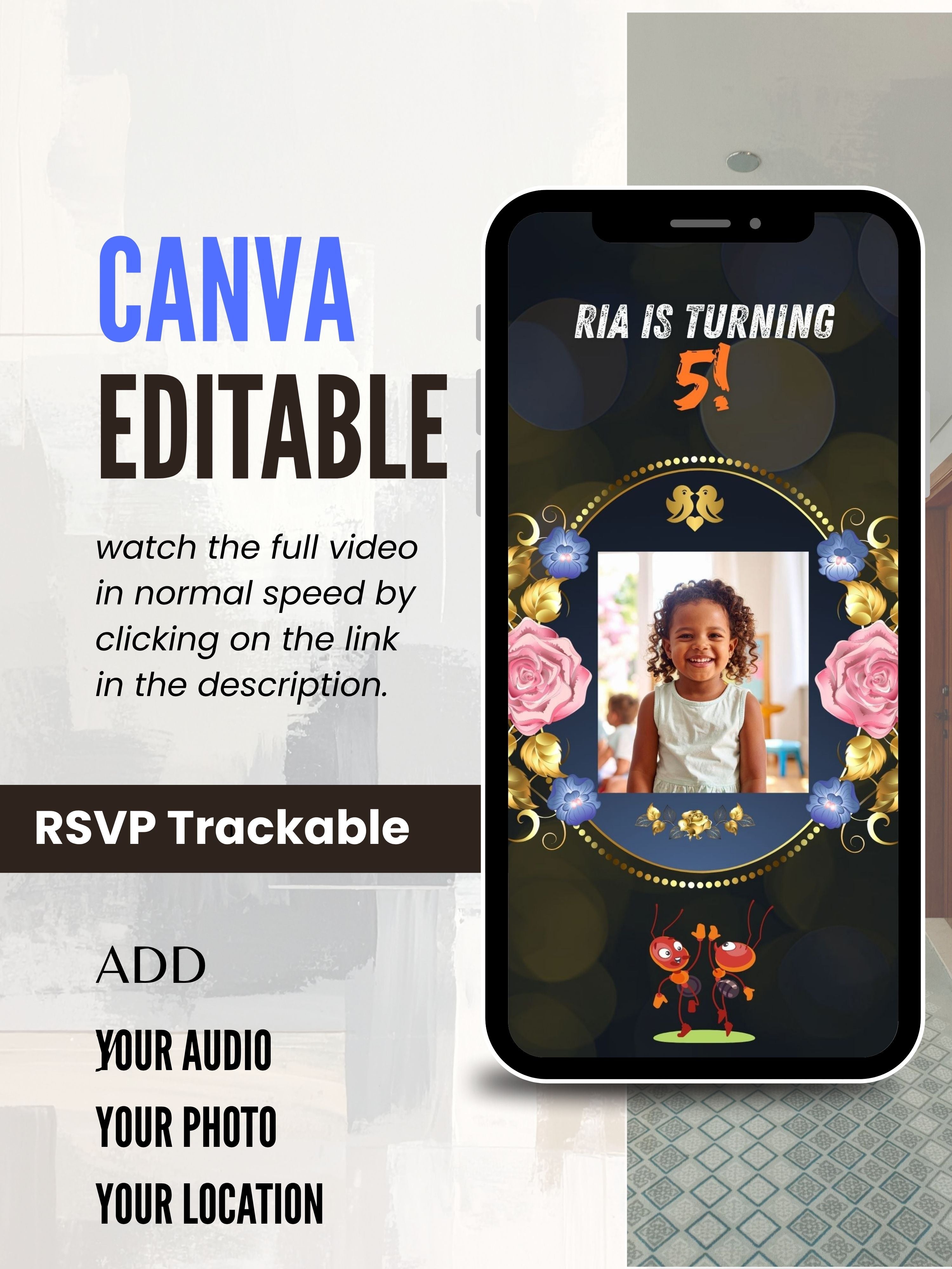 NATURE THEME Editable Birthday Video Invitation | Canva Pro Template | Woodland Kids Party Invite | Photo, Music, QR Code | Instant Download|ki7