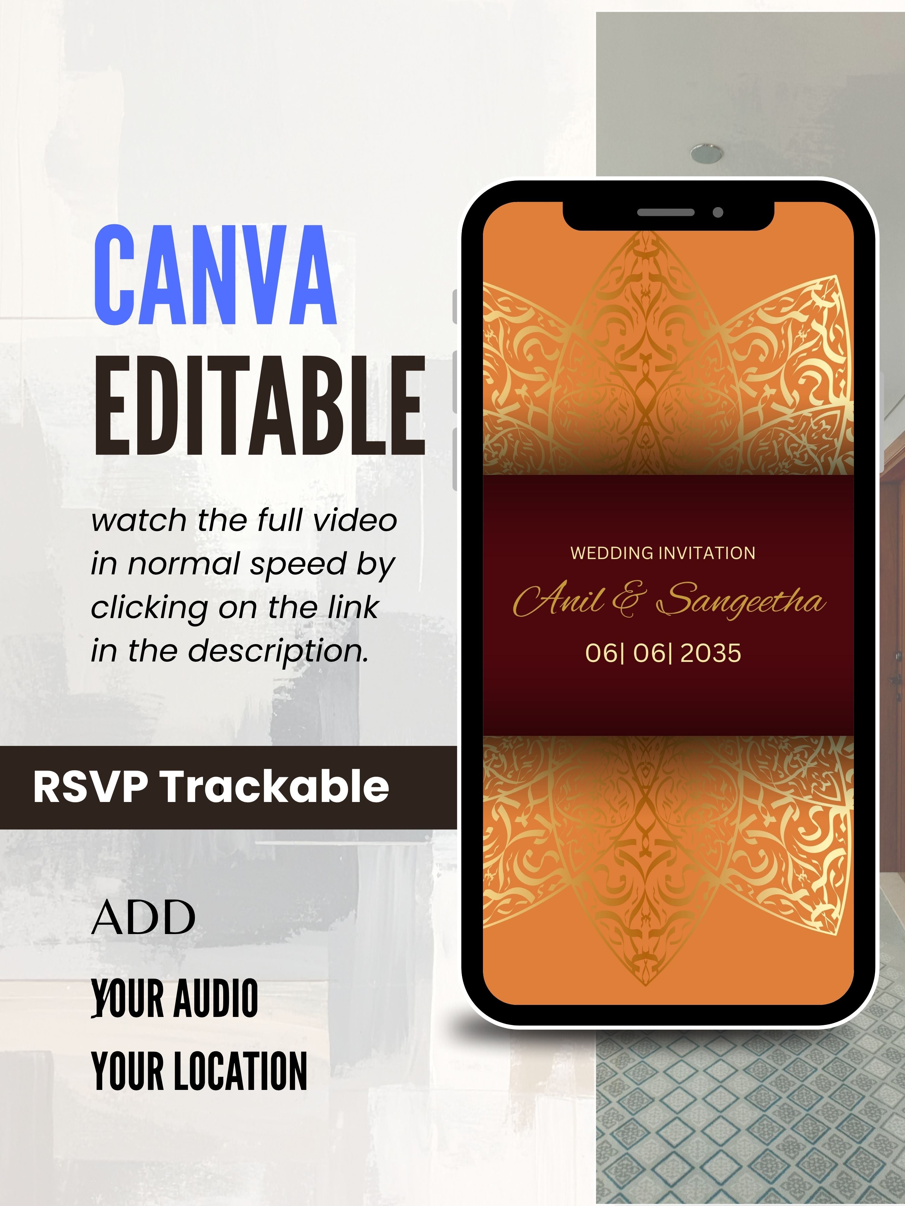 WI0021C-Commercial Use HINDU WEDDING Invitation Video Template | Editable Hindu Wedding Invite | Canva Digital Wedding Invitation | Luxury Save the Date | Wedding Video
