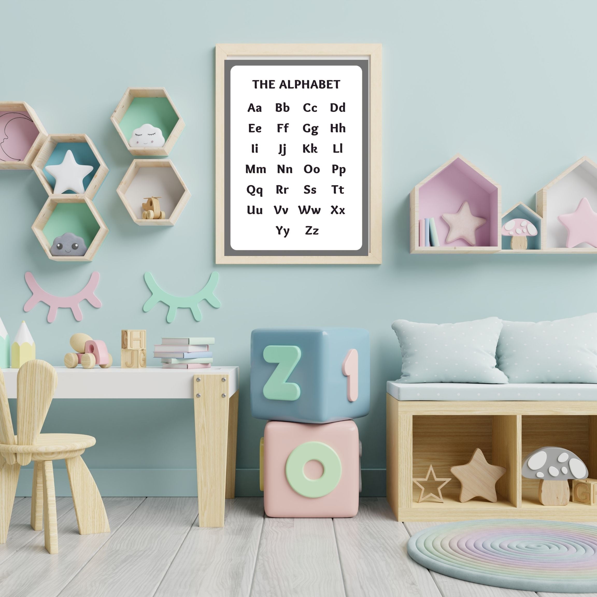 Alphabet Wall Art Printable, ABC Learning Poster, Kids Educational Decor, Nursery Wall Art, Preschool Classroom Print, Homeschool Decor, Digital Download|ke1-13