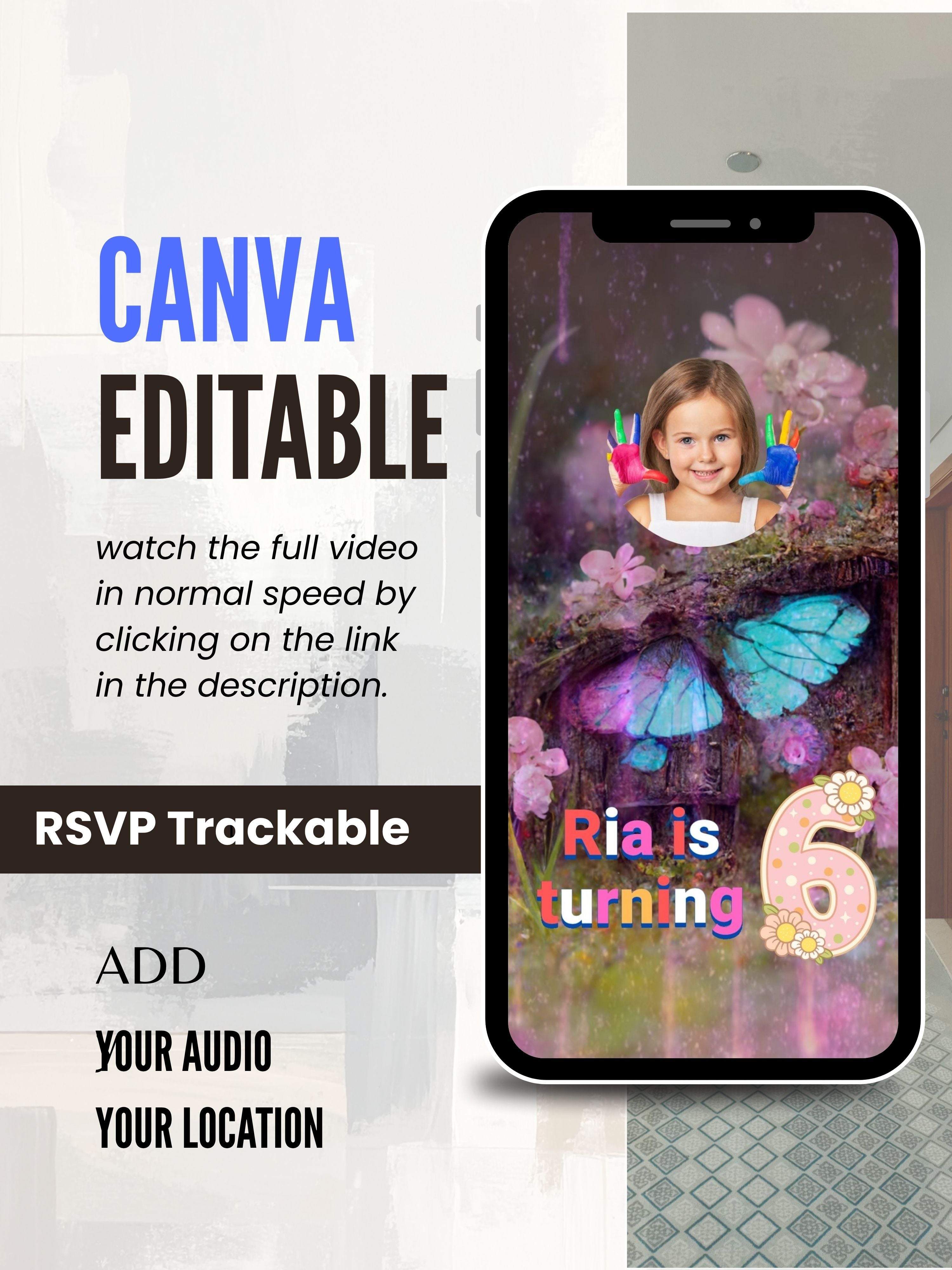 Commercial use NATURE THEME Editable Birthday Video Invitation | Canva Pro Template | Woodland Kids Party Invite | Instant Download|ki37c